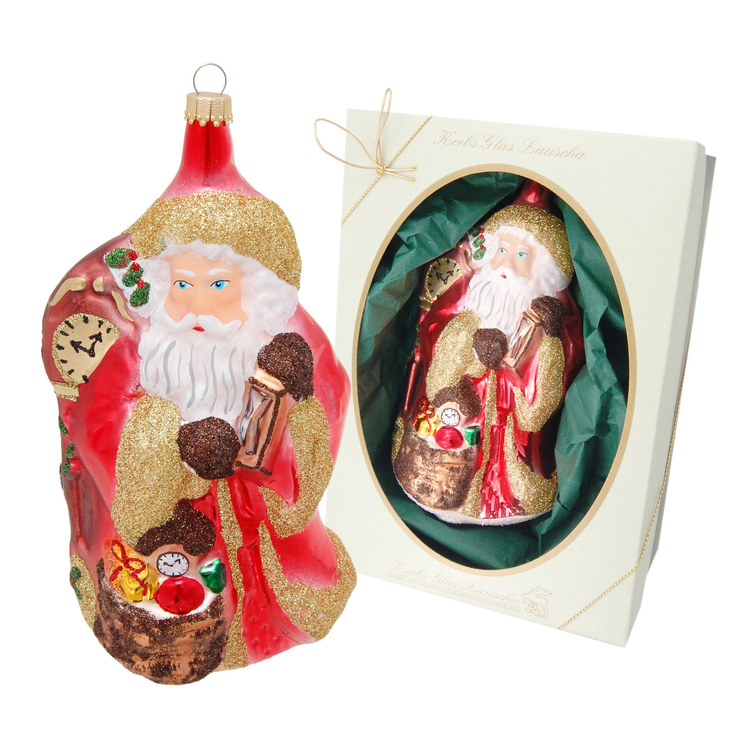 Krebs Glas Lauscha Christbaumschmuck Multicolor Weihnachtsmann 18cm Glasornament, mundgeblasen (1-tlg) mit und Uhr
