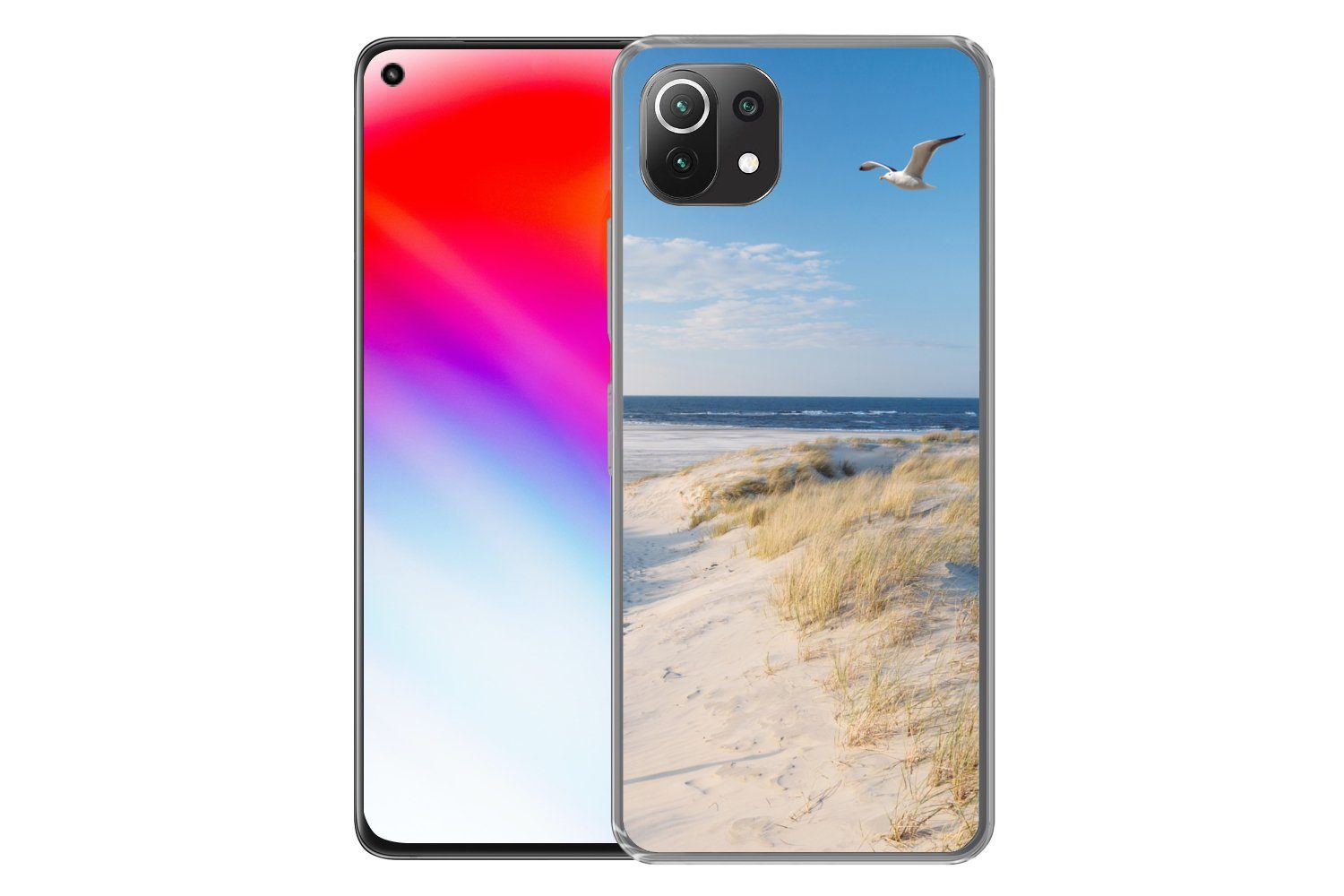 MuchoWow Handyhülle für Xiaomi Mi 11 Lite Düne - Möwe - Strand - Meer - Sonne, Phone Case, Silikon, Schutzhülle Dünn