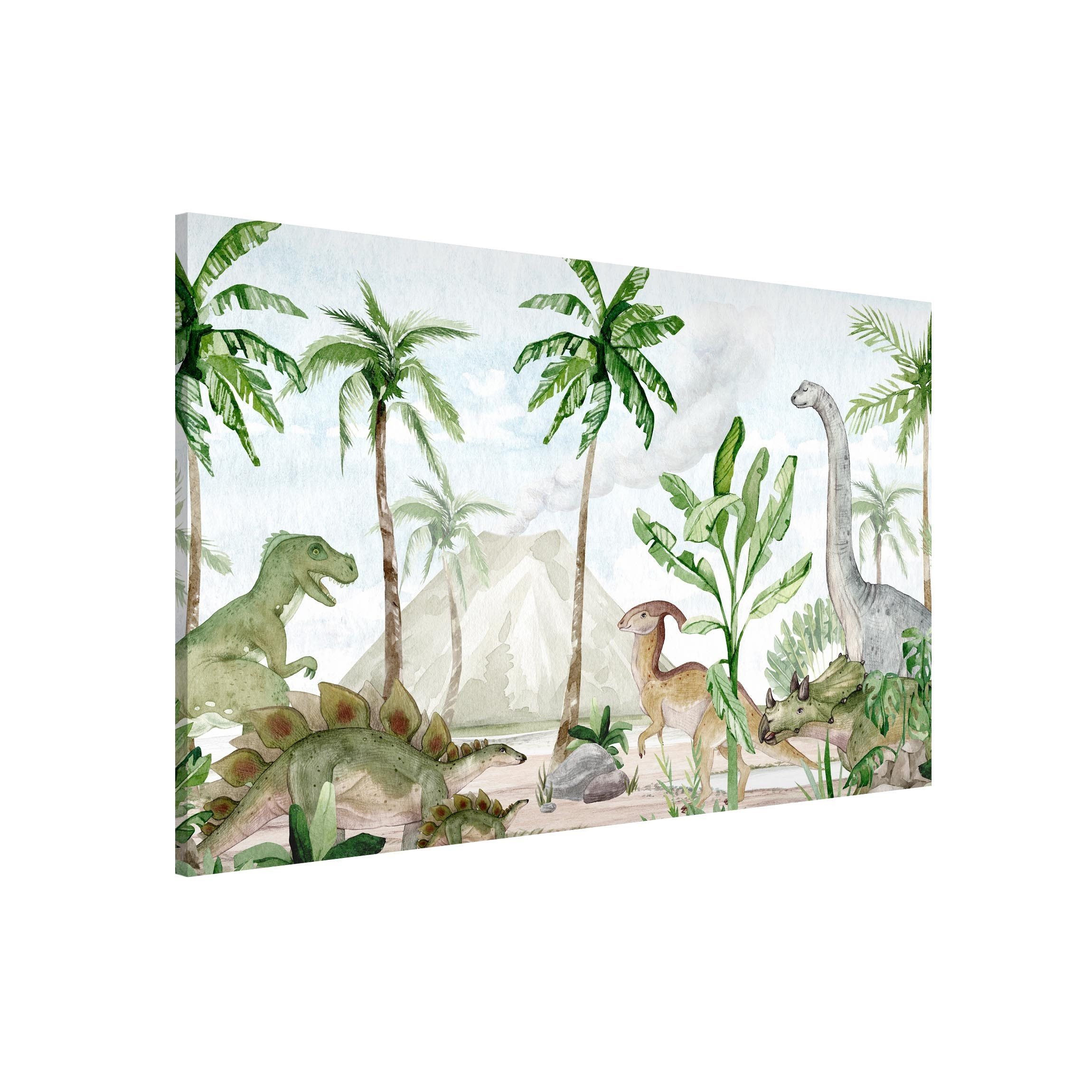 Bilderdepot24 Magnettafel Kinder grün Zusammenkunft der Dinosaurier, (1-tlg., Magnetboard Pinnwand für die Wand - metallische Tafel für Magnete), Magnetwand groß mit Motiv Kinderzimmer Memoboard magnetisch Querformat