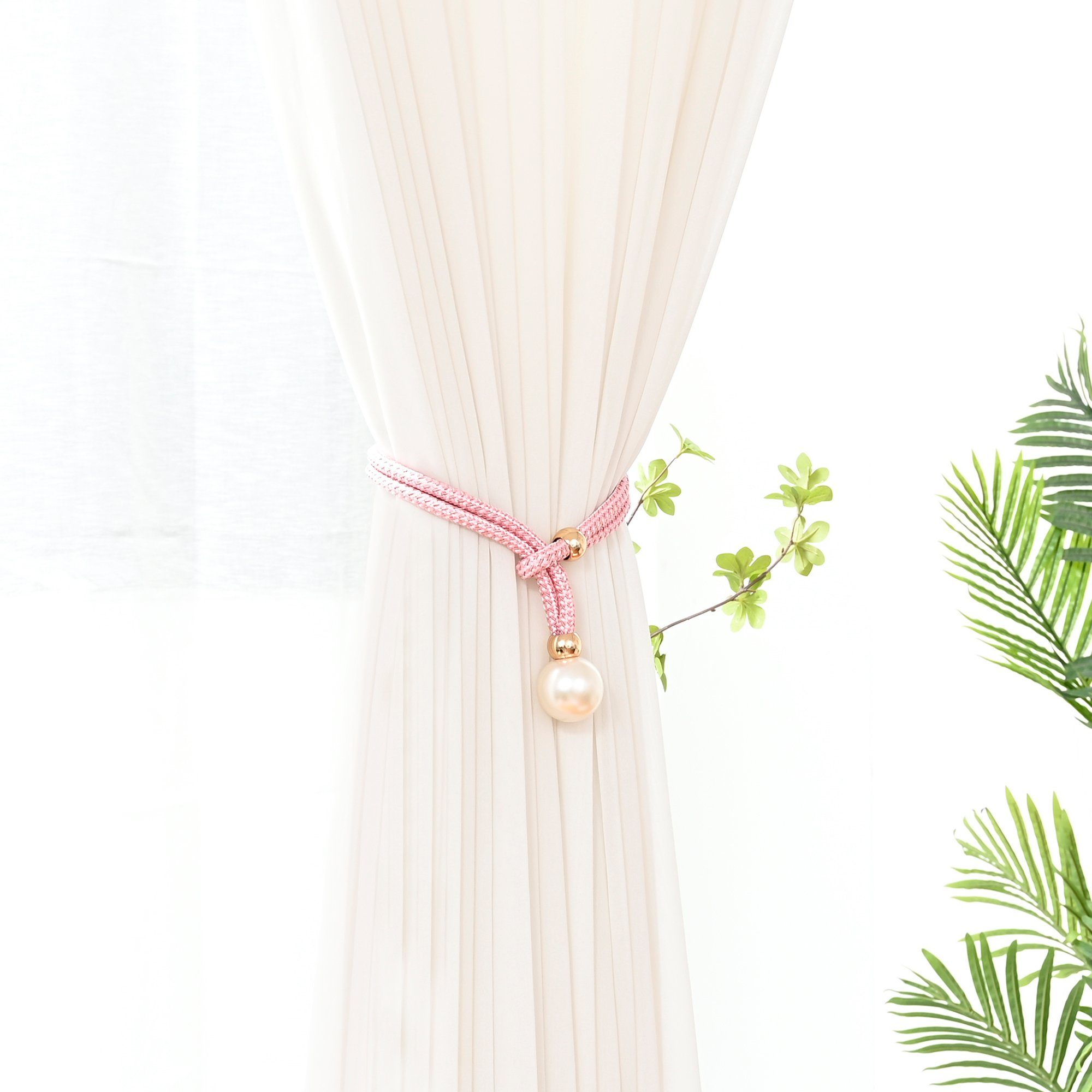 Raffhalter Fenstervorhangseil, Perle, 53 cm, Haltegriffe, für Wohnzimmer Ornament, Sunicol, (1-tlg., Vorhangseil), 4 cm Durchmesser Perle Rosa | Raffhalter