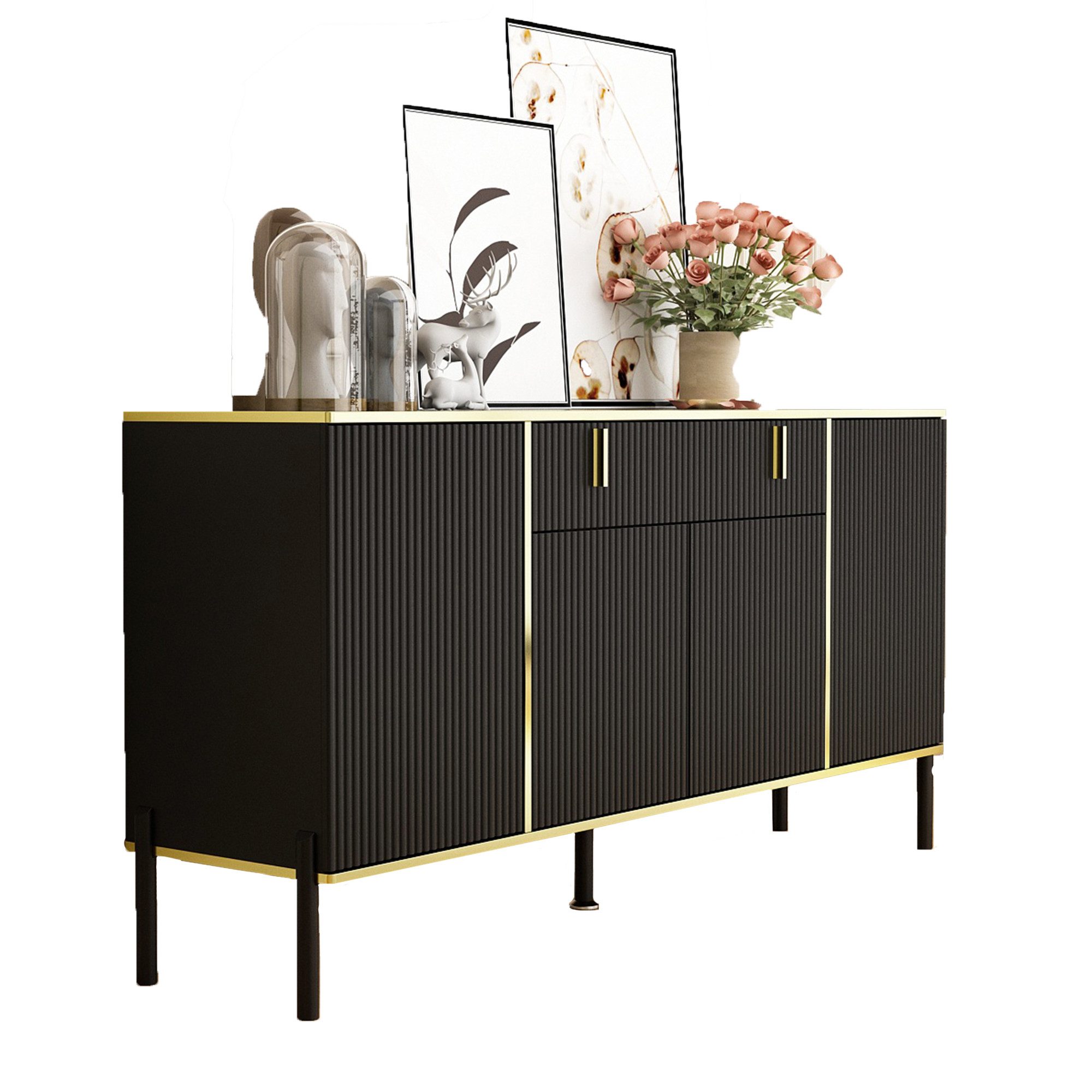 FUFU&GAGA Sideboard Komodenschrank mit 4 Türen und 1 Schublade günstig online kaufen