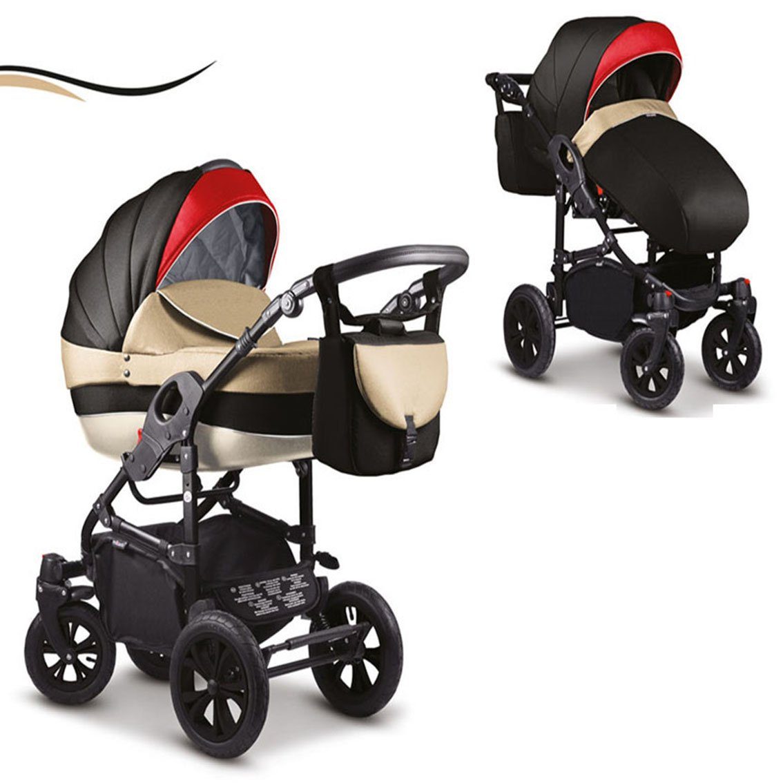 babies-on-wheels Kombi-Kinderwagen 2 in 1 Kinderwagen-Set Cosmo - 13 Teile - in 16 Farben Braun-Schwarz-Rot