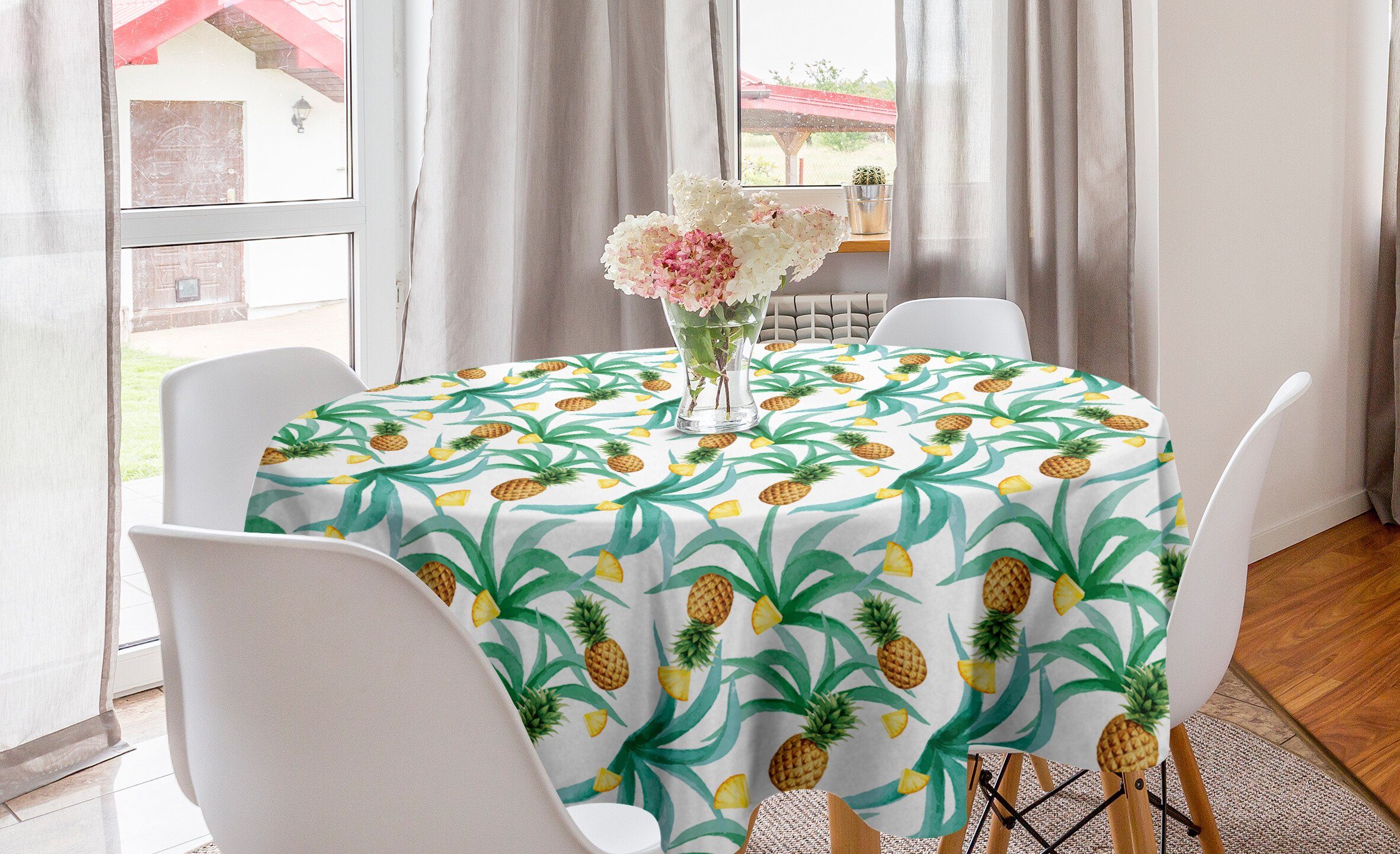 Abakuhaus Tischdecke Kreis Tischdecke Abdeckung für Esszimmer Küche Dekoration, Hawaii Botanik Inspired Früchte | Tischdecken