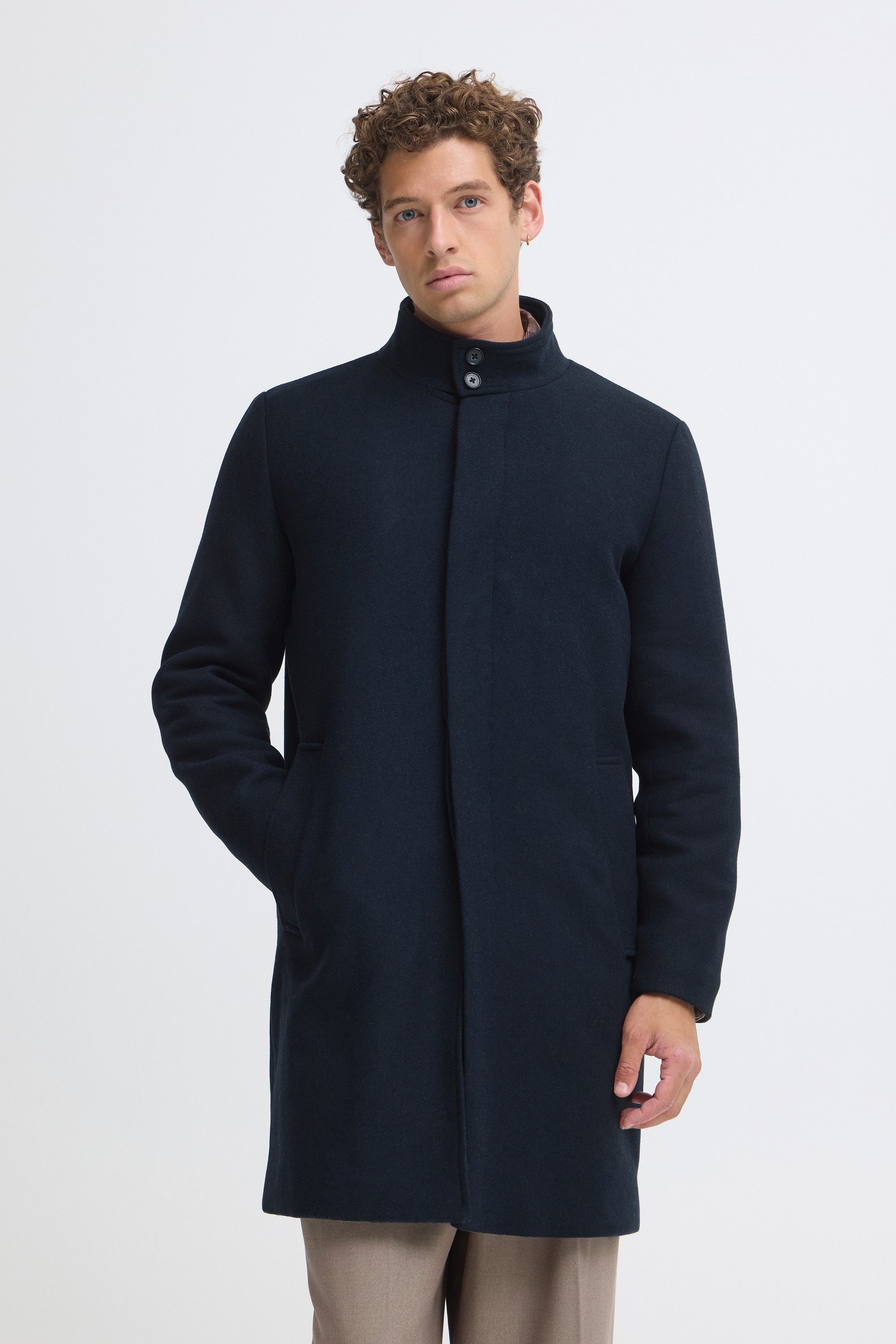 Casual Friday Wollmantel CFGonzola Knielanger Wollmantel mit verdeckter Knopfleiste