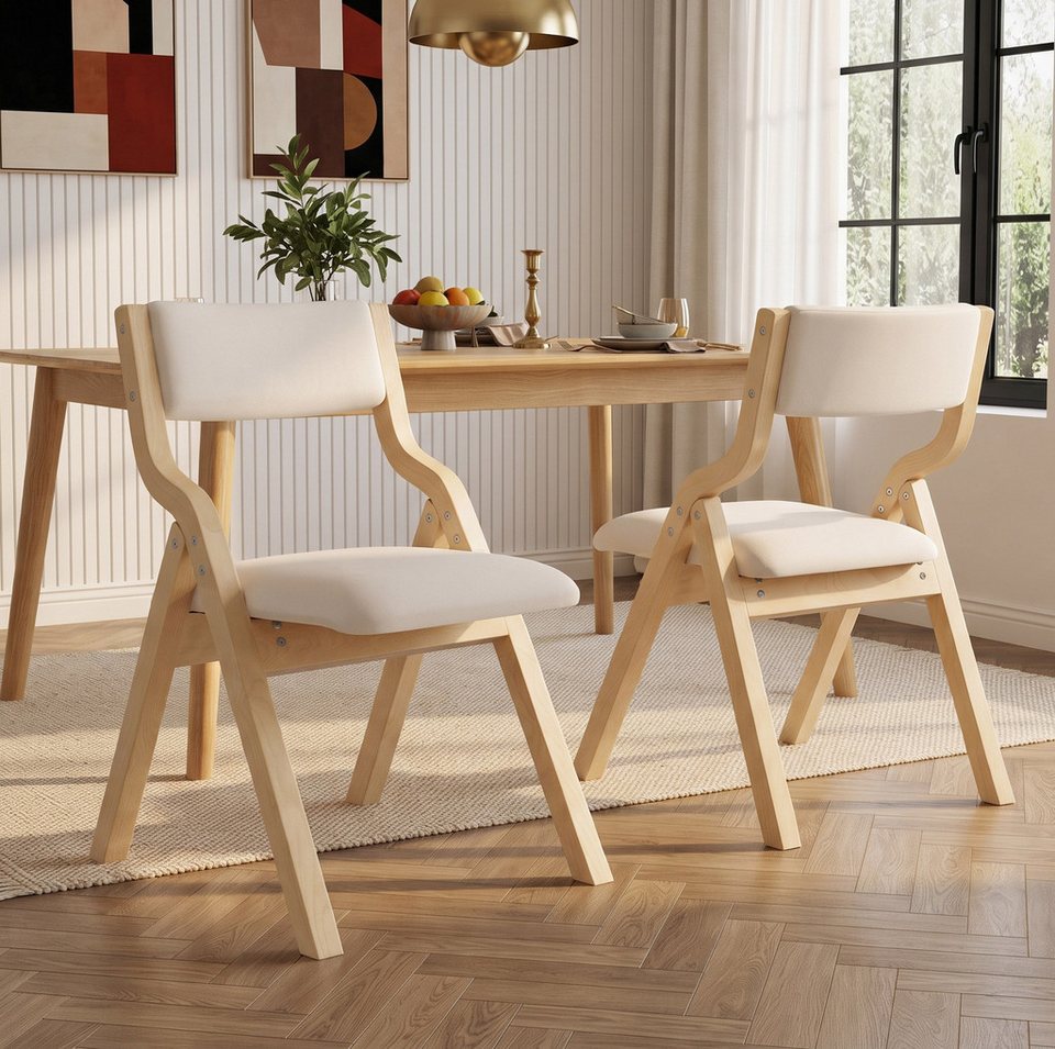 MODFU Esszimmerstuhl 2 moderne Klappstühle im zeitlosen Beige (Massivholz, Leinen, 49x55x81 cm, weich gepolstert, 2 St), platzsparend, langlebig, einfache Handhabung