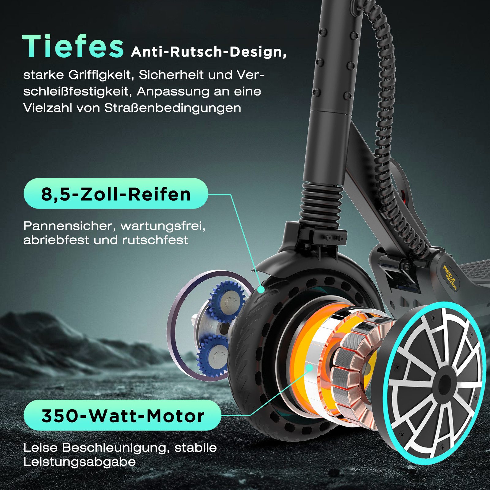 Mega Motion E-Scooter 8,5 Zoll Elektroroller, Max.35km mit Straßenzulassung ABE, 20 km/h, (Mit Schutzblechen und Aufbewahrungstasche), mit Lenker-Blinkern und APP klappbar für Erwachsene