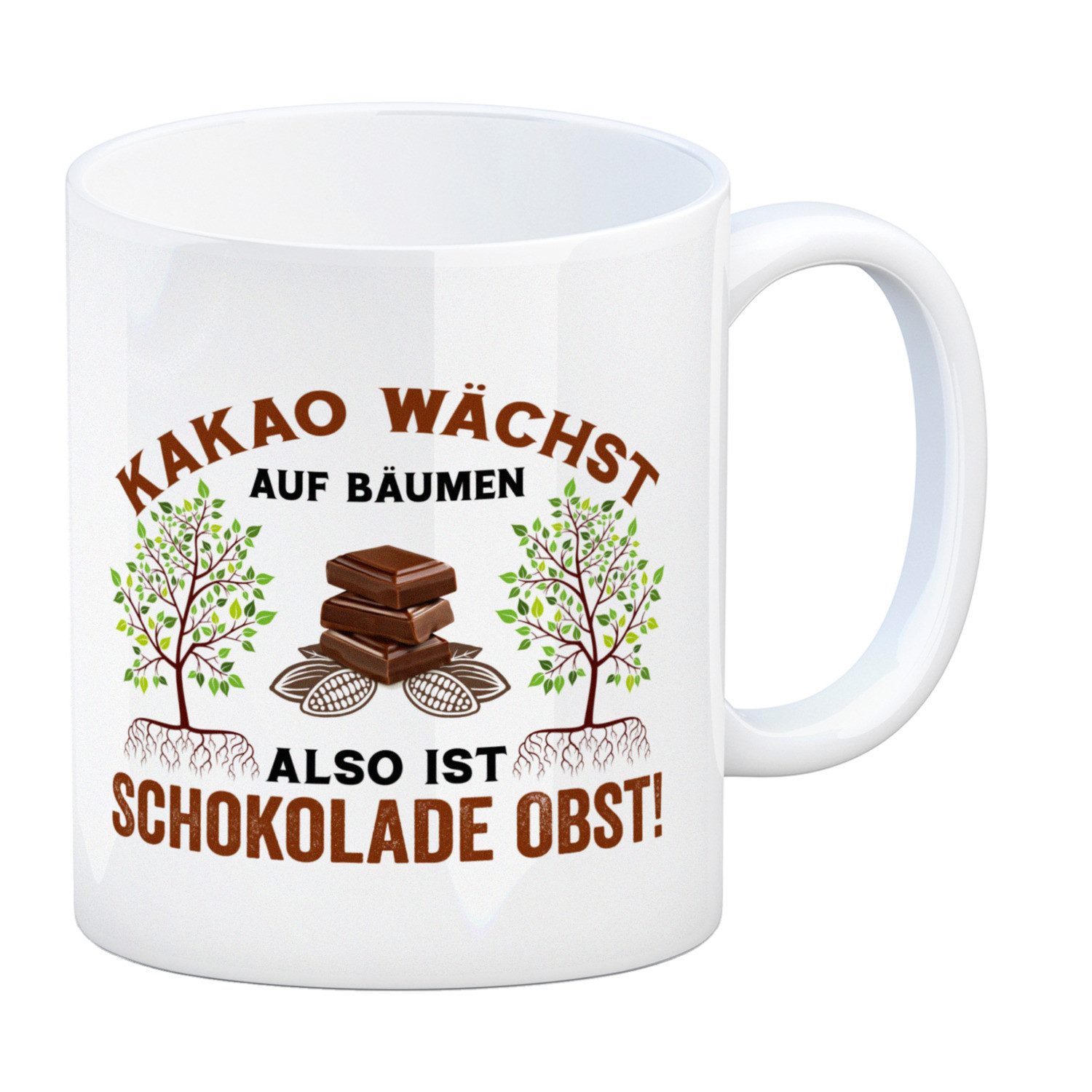 speecheese Tasse Kakao Kaffeebecher mit Spruch Schokolade ist Obst