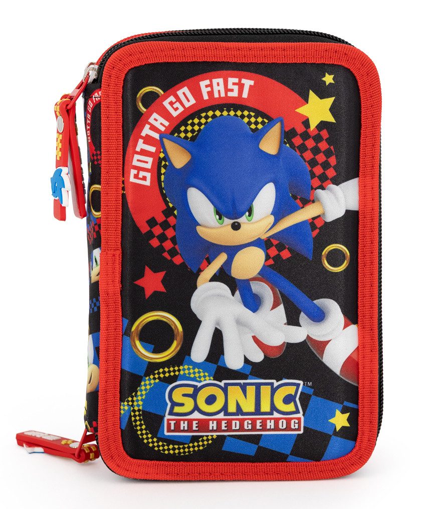 TOP! Federmäppchen Sonic the Hedgehog - Mäppchen Federmappe, 42 Teile, 3-fach gefüllt, (42-tlg., Jungen), Reißverschluss