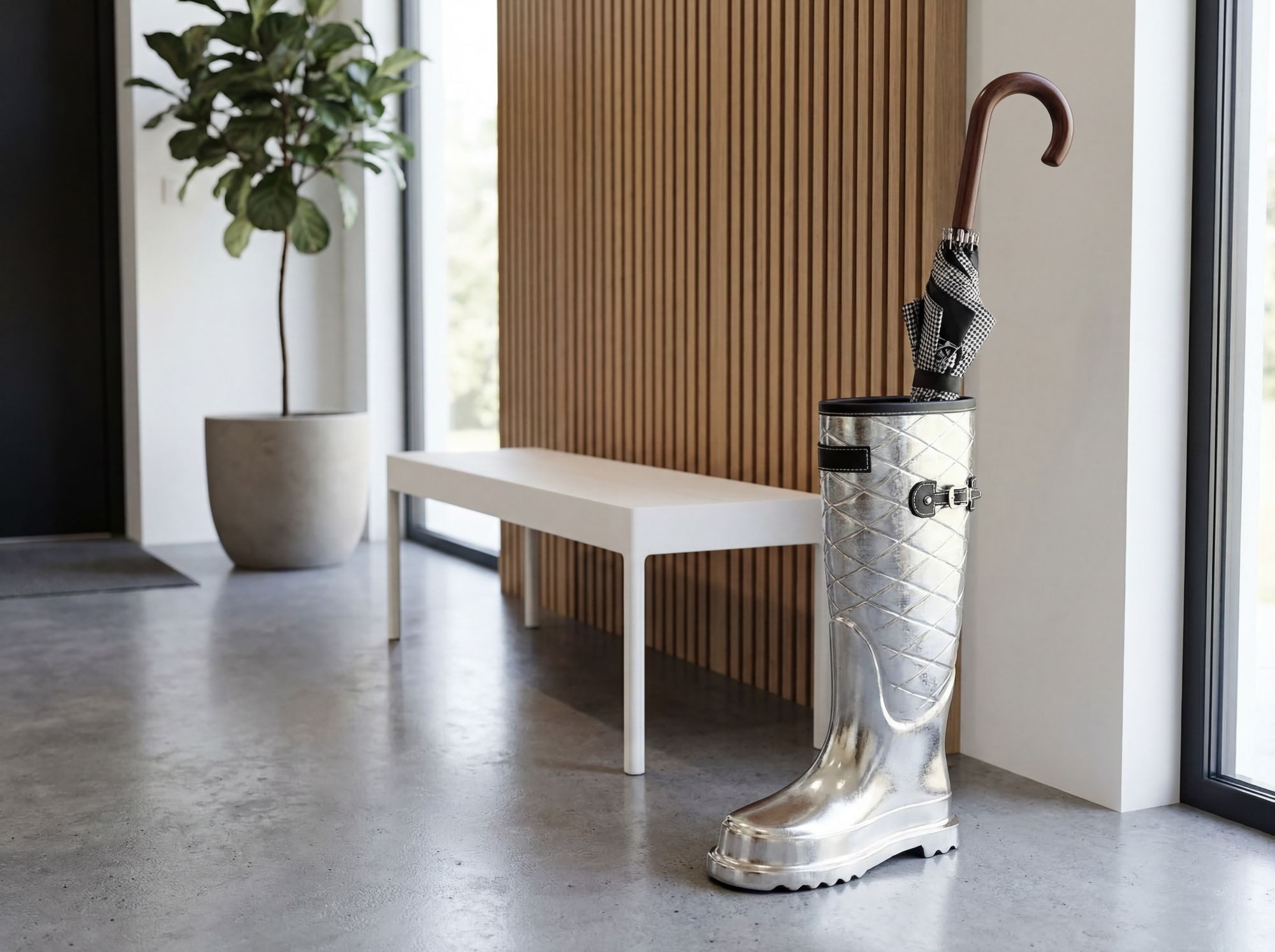 FINEBUY Schirmständer FB116700Silber 44cm Stiefel Form Regenschirmständer Schirmhalter Alu