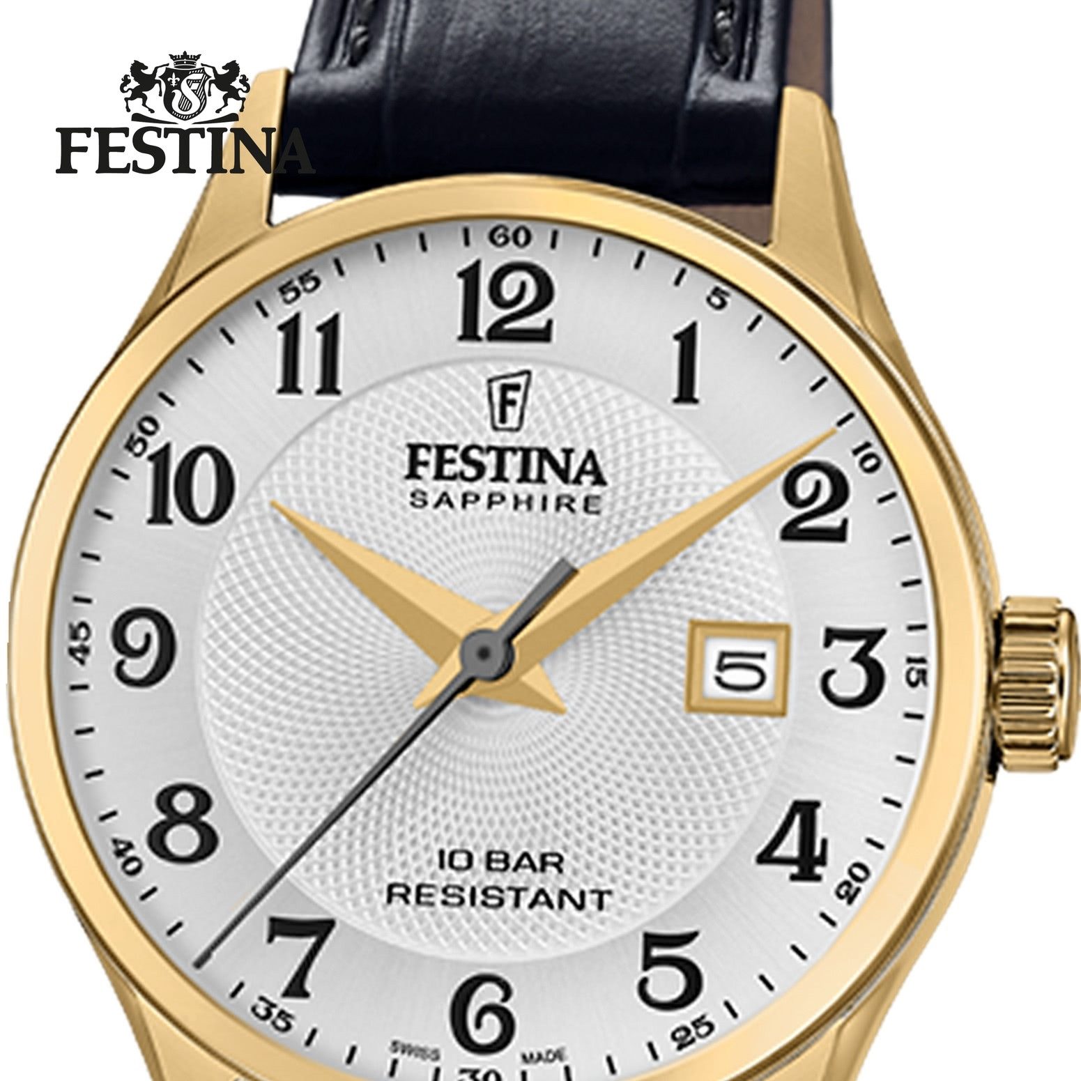 Festina Quarzuhr Festina Damenuhr Swiss Made Armbanduhr, (Analoguhr), Damen Armbanduhr rund, Lederarmband schwarz, Elegant