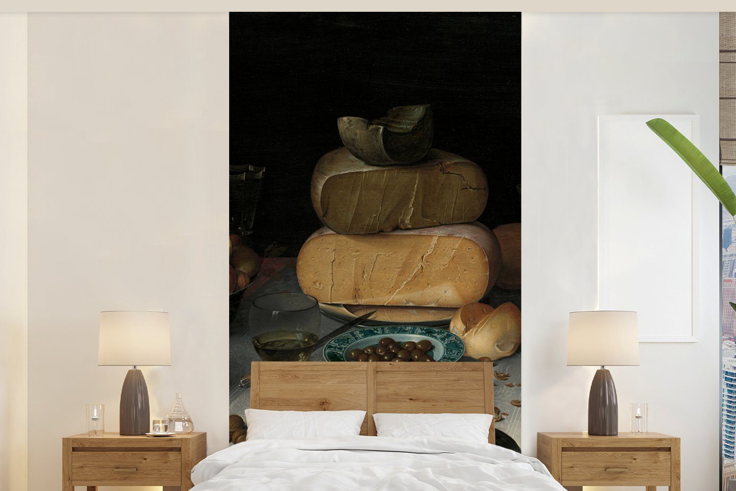 MuchoWow Fototapete Stilleben mit Käse - Gemälde von Floris Claesz. van Dijck, Matt, bedruckt, (2 St), Vliestapete für Wohnzimmer Schlafzimmer Küche, Fototapete