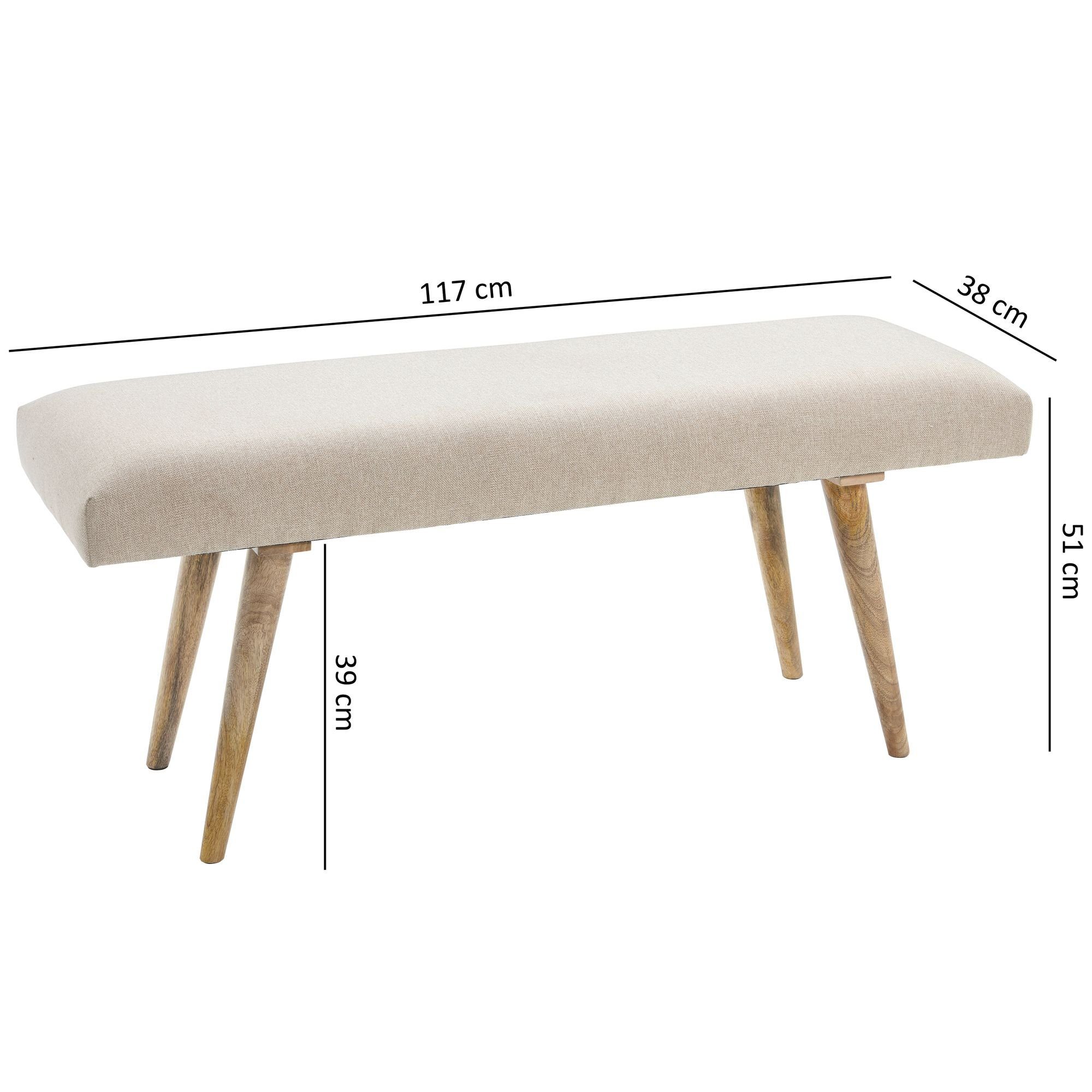 Polsterbank 2er im Braun, Retro / Sitzbank Stoff cm Bank Stoffbank Sitzbank möbelando Massivholz Baumwolle, / Stoff Massivholz Dielenmöbel Beige Esszimmer 117x51x38, Flur, Sitzbank Gepolsterte 117x51x38 Stil, Bettbank schmal Kleine Flurbank Beige Bank