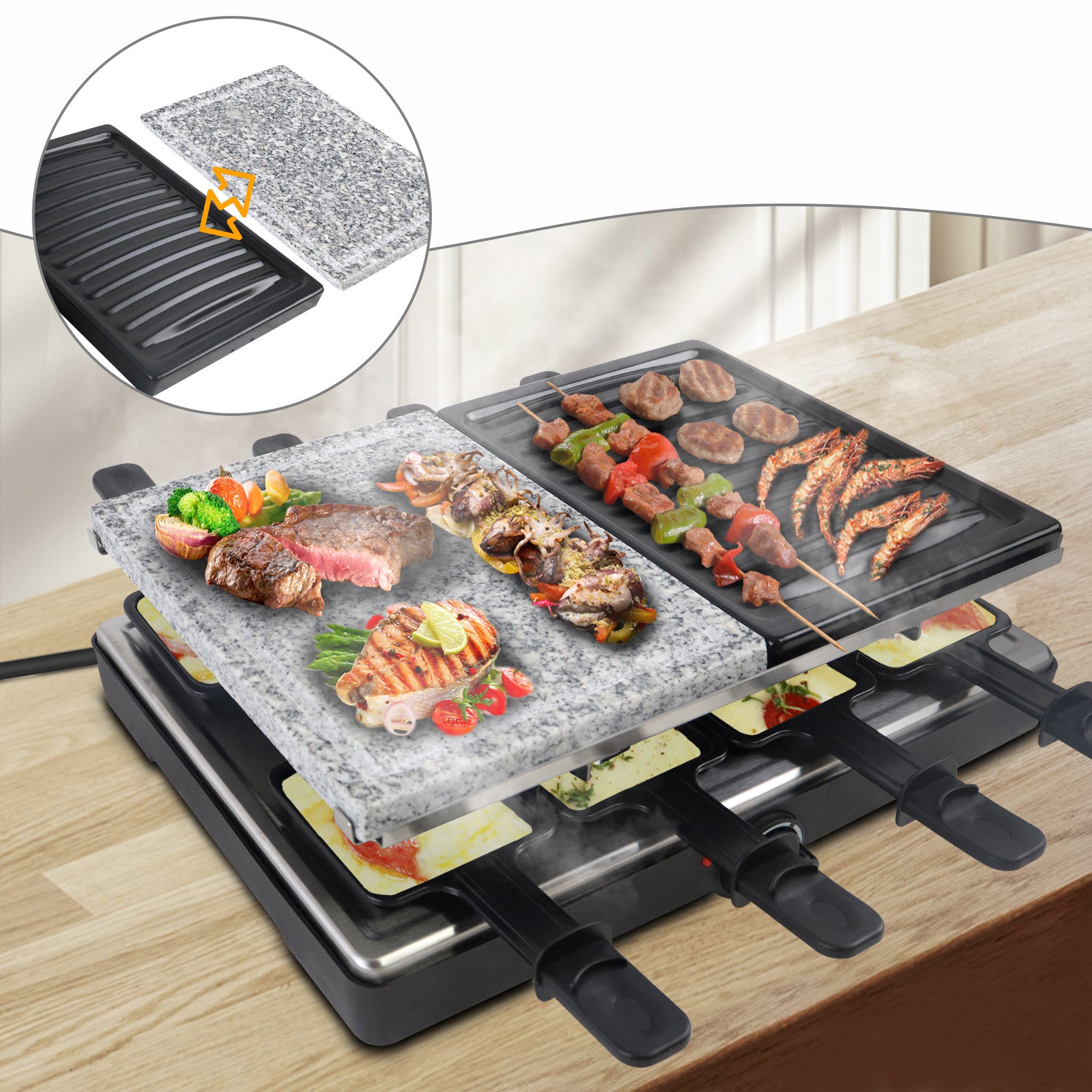 FIVMEN Raclette Grill Tischgrill Elektrisch Antihaftbeschichteter Grillplatte