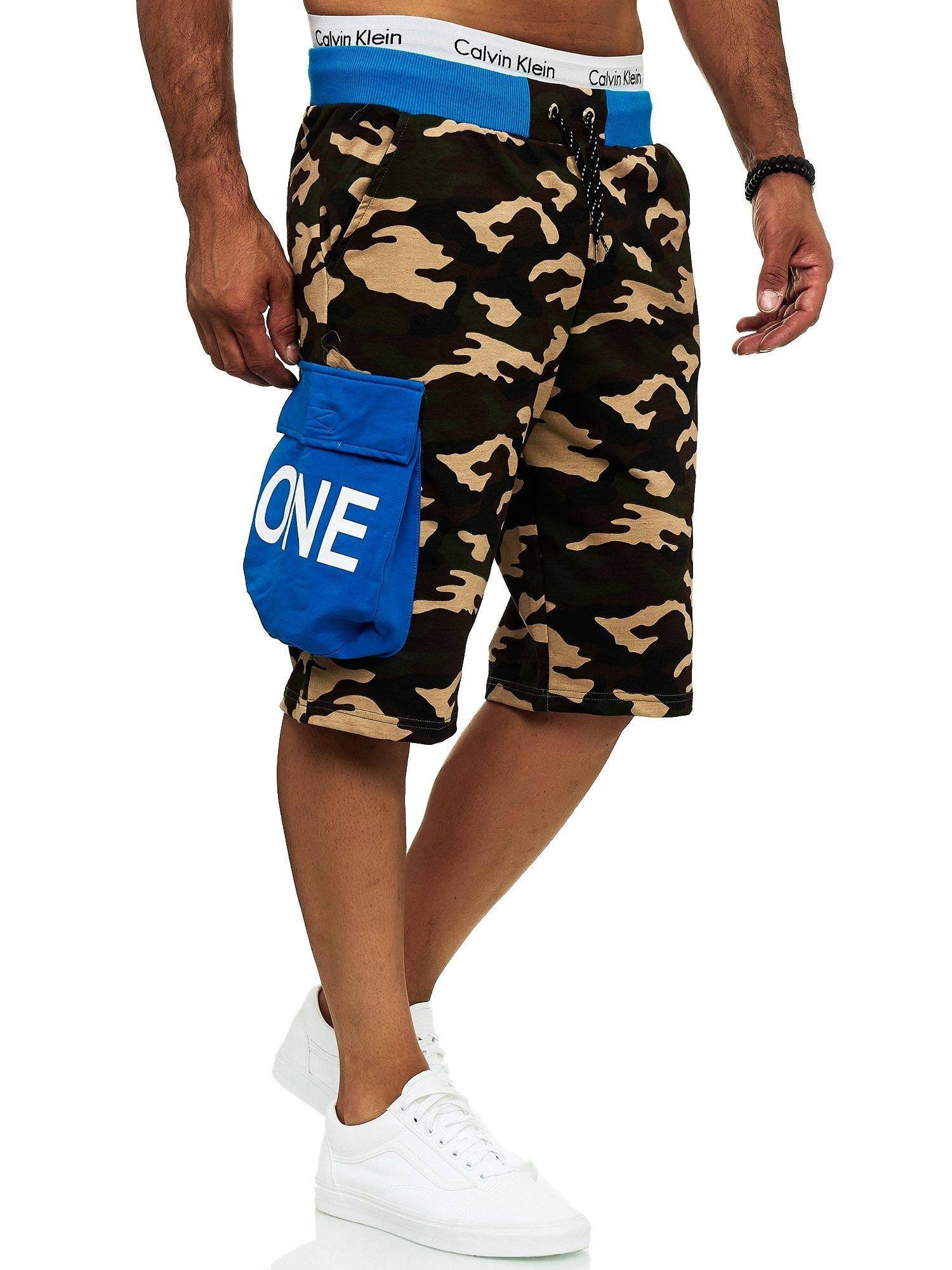 1-tlg., Sweatpants, (Kurze Hose Freizeit im Türkis Design) Bermudas Fitness OneRedox Shorts modischem 12141C Casual