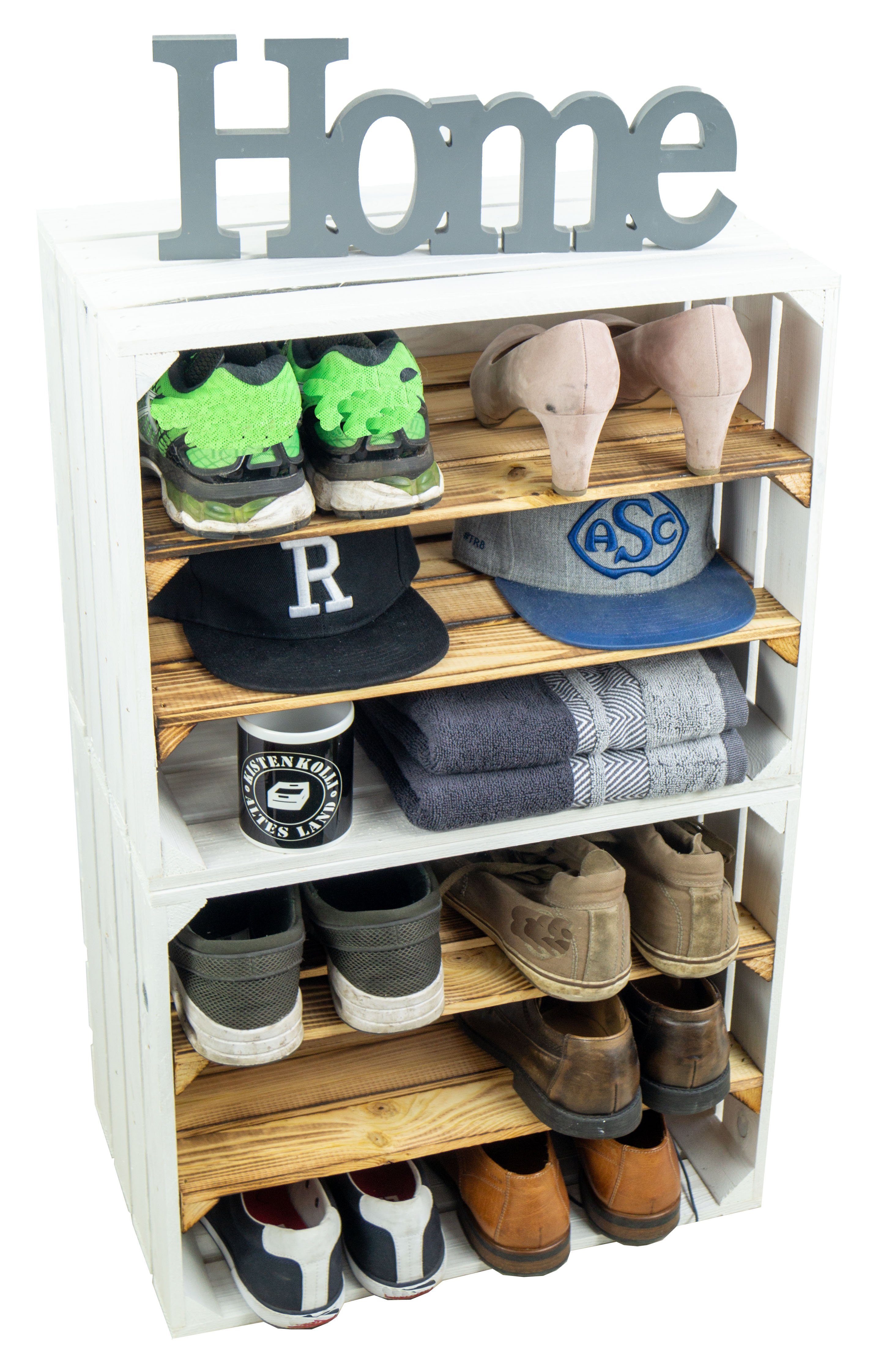 Kistenkolli Altes Land Allzweckkiste 2er set Regalkiste WEIß "Johanna" doppelt geflammt LÄNGS (Spar-Set, 2er Set)