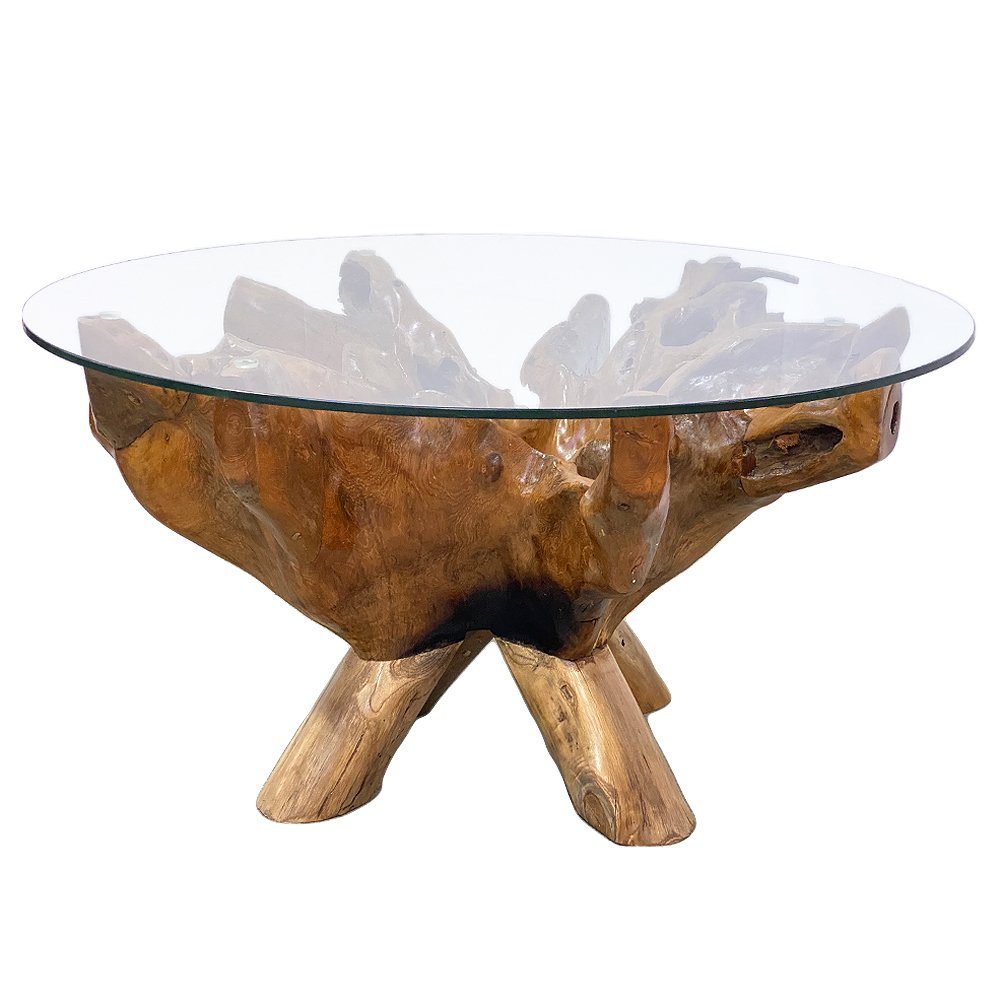 LebensWohnArt Couchtisch Individueller Teak Couchtisch ZONAS natural 100cm mit Glasplatte