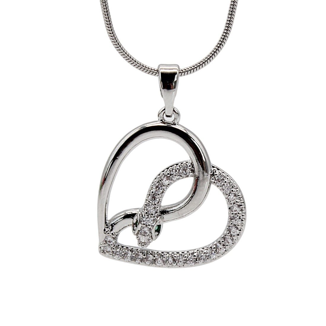 ELLAWIL Herzkette Halskette mit Schlangenherz Anhänger Zirkonia Schlangenkette (Kettenlänge 40 cm, verlängerbar um 5 cm, Edelstahl), inklusive Geschenkschachtel