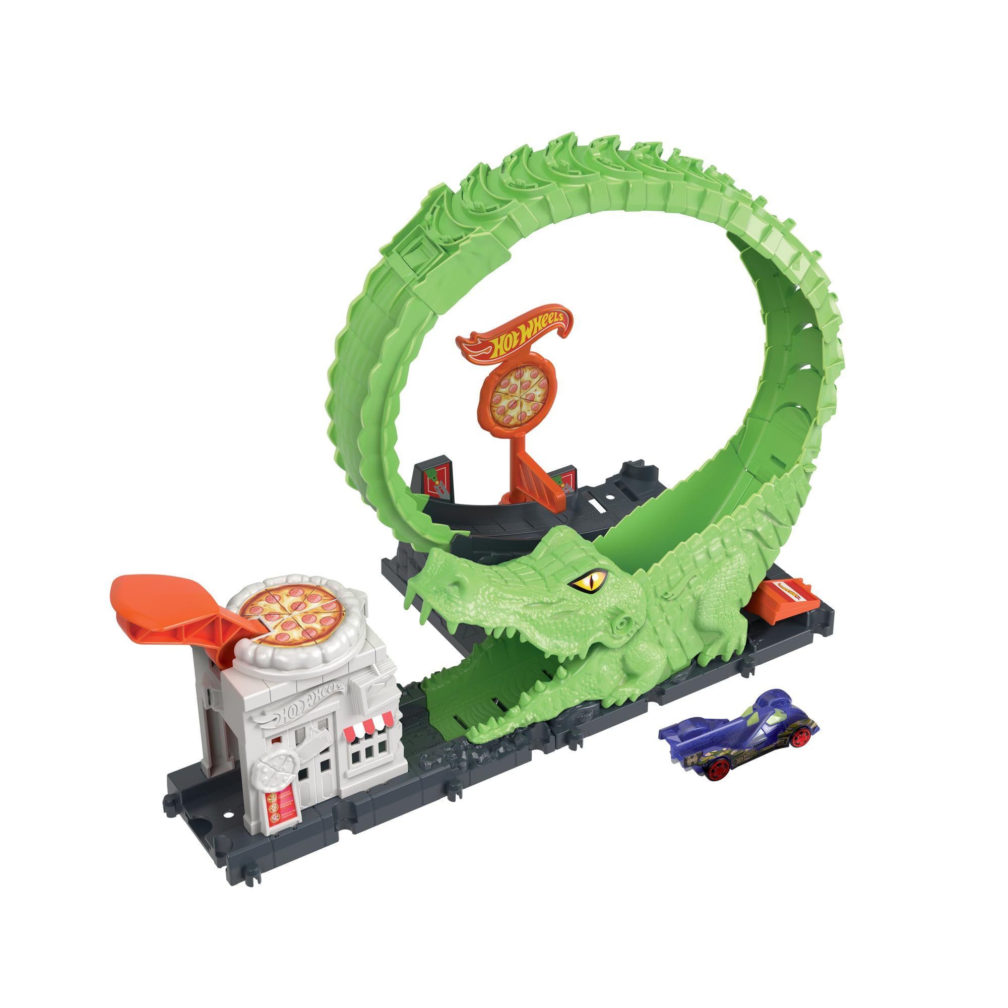 Hot Wheels Modellauto City Nemesis Gator Pizza Shop, Hot Wheels Spielset