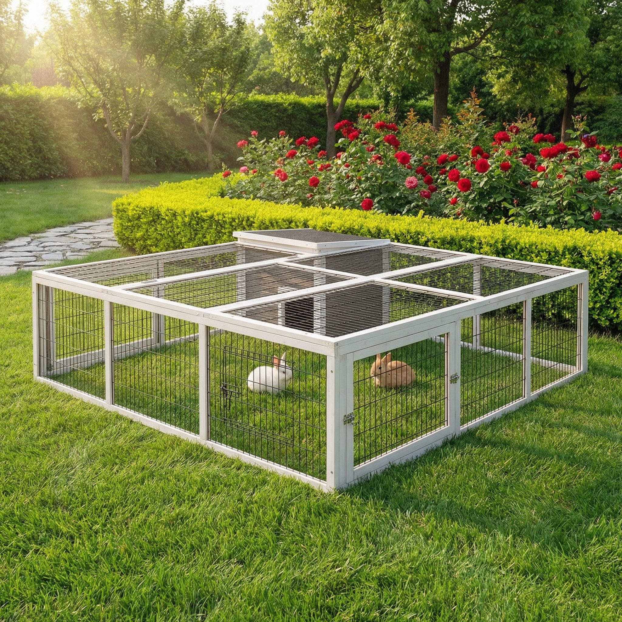 My Animal Kleintierstall XXL Hasenstall MH-08 - Freilaufgehege mit Haus - Wetterbeständig, Hasen Gehege inkl. aufklappbares Gitter & Türen Kaninchenstall Käfig