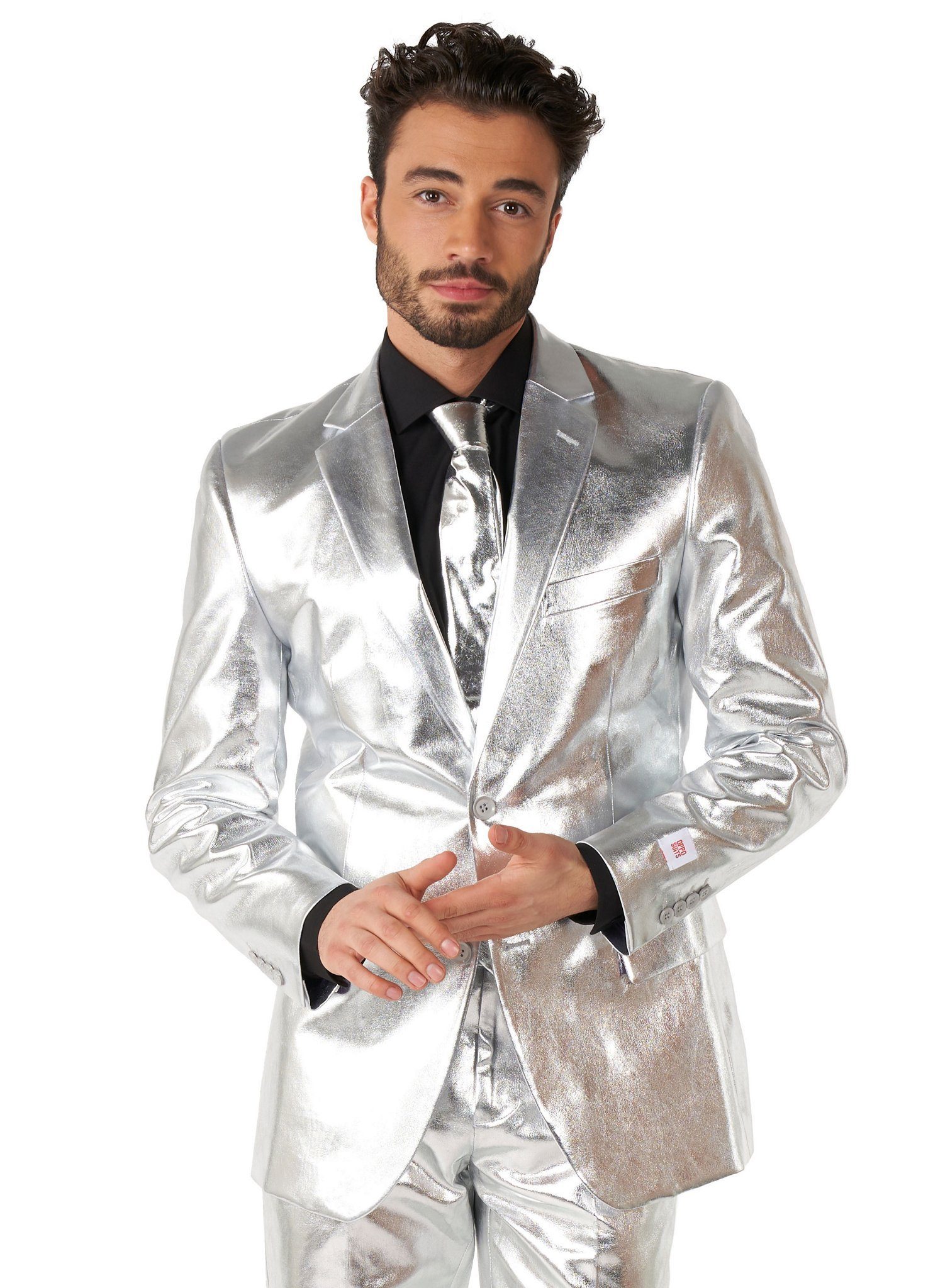Opposuits Anzug Shiny Silver Kostüm Anzug - Für Karneval Silvester Makes you shine: (Raum)Anzug in metallisch-futuristischem Silber