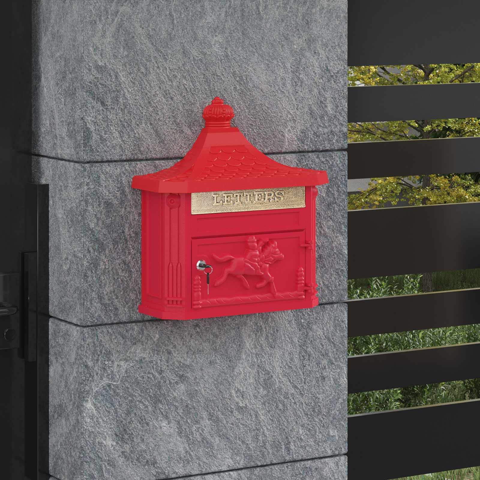 vidaXL Briefkasten Wandmontierter Briefkasten Rot 40,5 x 16 x 45 cm Gussaluminium (1-St)