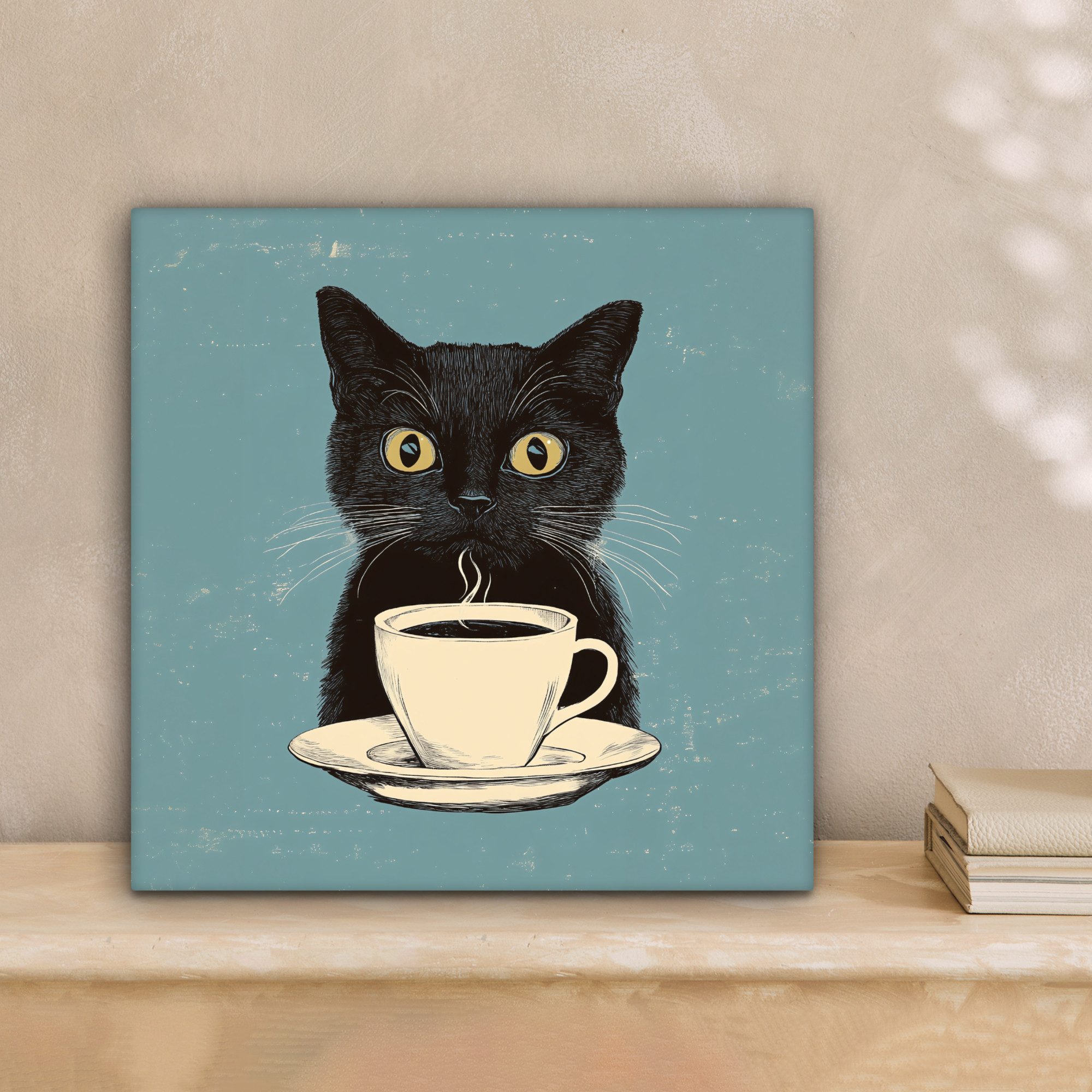 OneMillionCanvasses® Leinwandbild Katze - Schwarz - Kaffee - Minimalistisch günstig online kaufen
