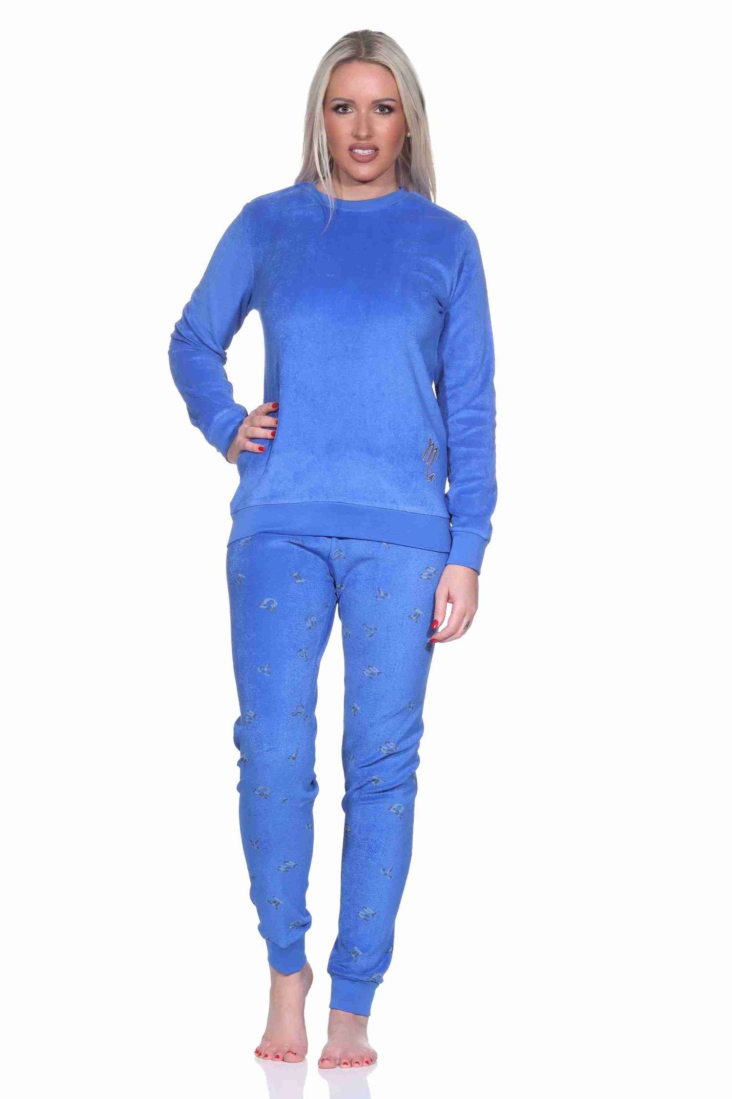 Normann Pyjama Damen Frottee Schlafanzug langarm Pyjama mit Bündchen - auch in Übergrössen