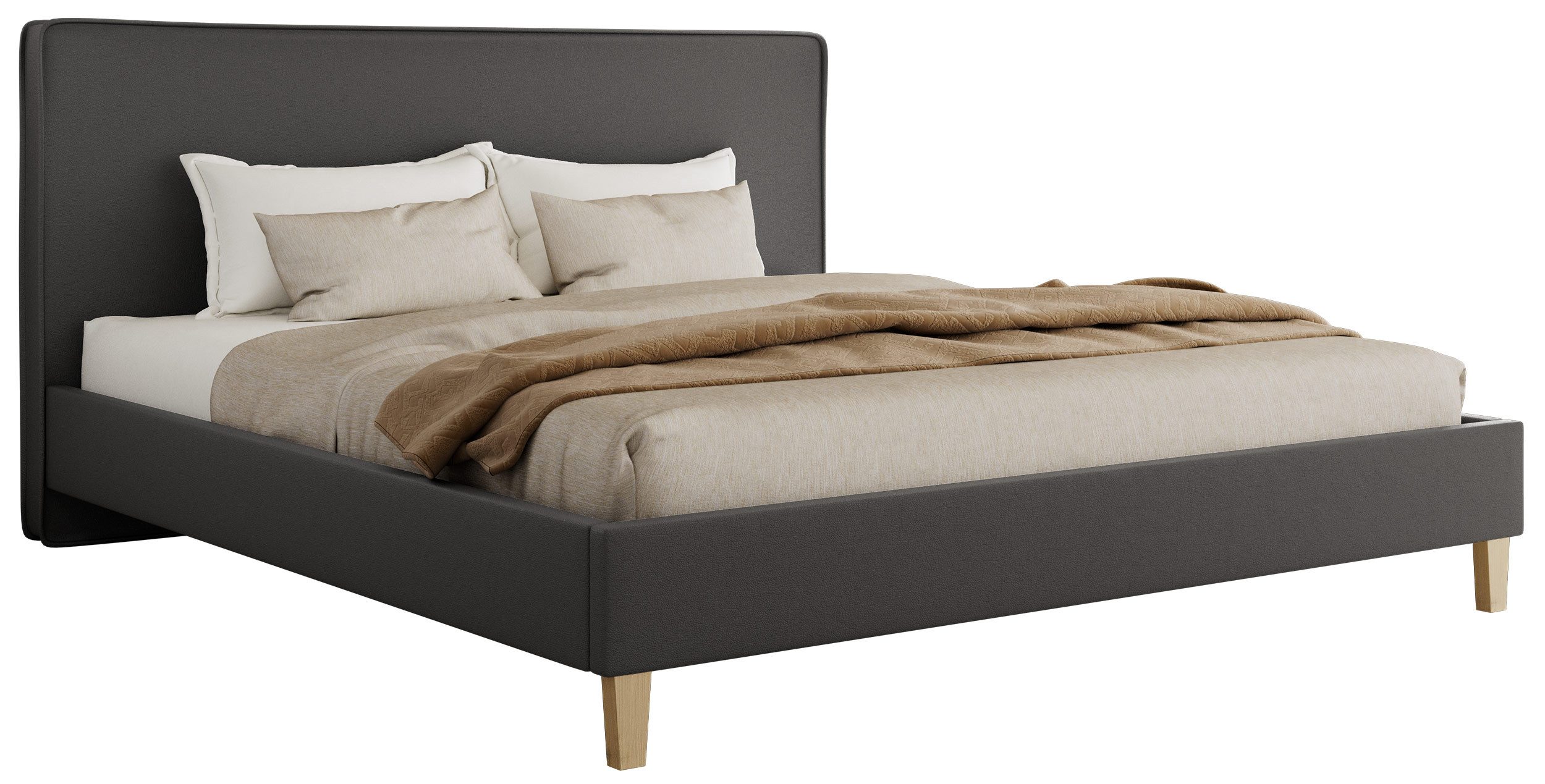 MKS MÖBEL Polsterbett LUMARO Classic (Sett, Bett, Doppelbett mit gepolstertes Kopfteil & Lattenrost), Gasdruck-Mechanismus, mit Holzbeine, ohne/mit Matratze