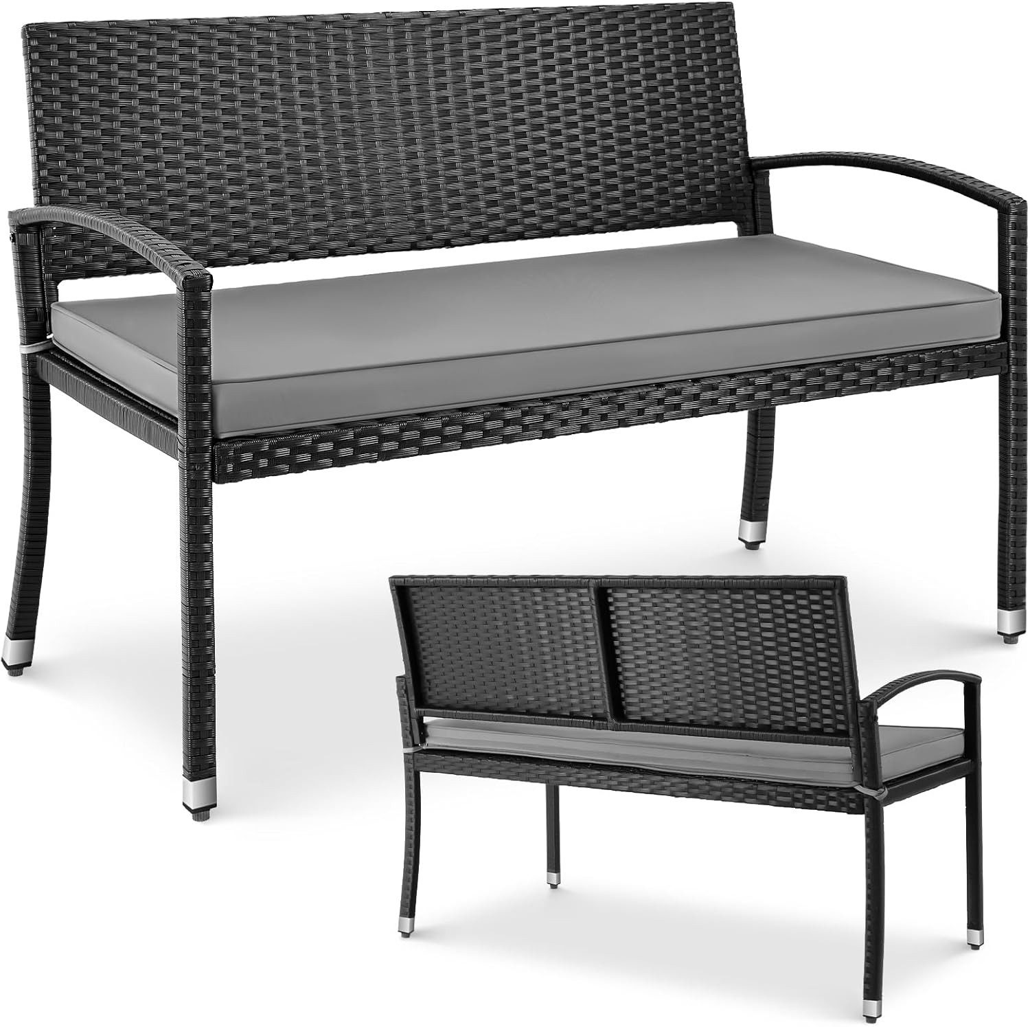 TLGREEN Gartenbank 2-Sitzer Rattan-Sofa mit Kissen (Komfortable Gartenlouge aus Wettersicherem PE-Rattan, Stabiler Metallrahmen, Terrassenmöbel Set für Außenbereich), Outdoor Sofa für Garten/Terrasse/Balkon