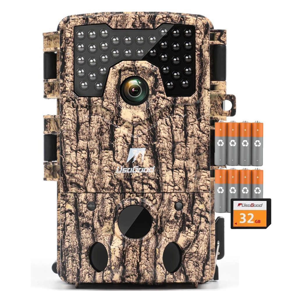 Usogood Wildkamera 4K 36MP Wildkamera mit 32GB Speicherkarte und 8 Batterien (Außenbereich, Außen, Aussen, Außenbereich Sicherheit, Wild & Jagd für Wildlife Monitoring, Jagdkamera Wildtierkamera mit Nachtsicht 0.3s Auslöser, 1-tlg., 120° Weitwinkel 36 Stücks 850nm Infrarot-LEDs Schimmer Wildkamera, für Outdoor-Gartenüberwachung Wildtierbeobachtung & Heim Sicherheit)