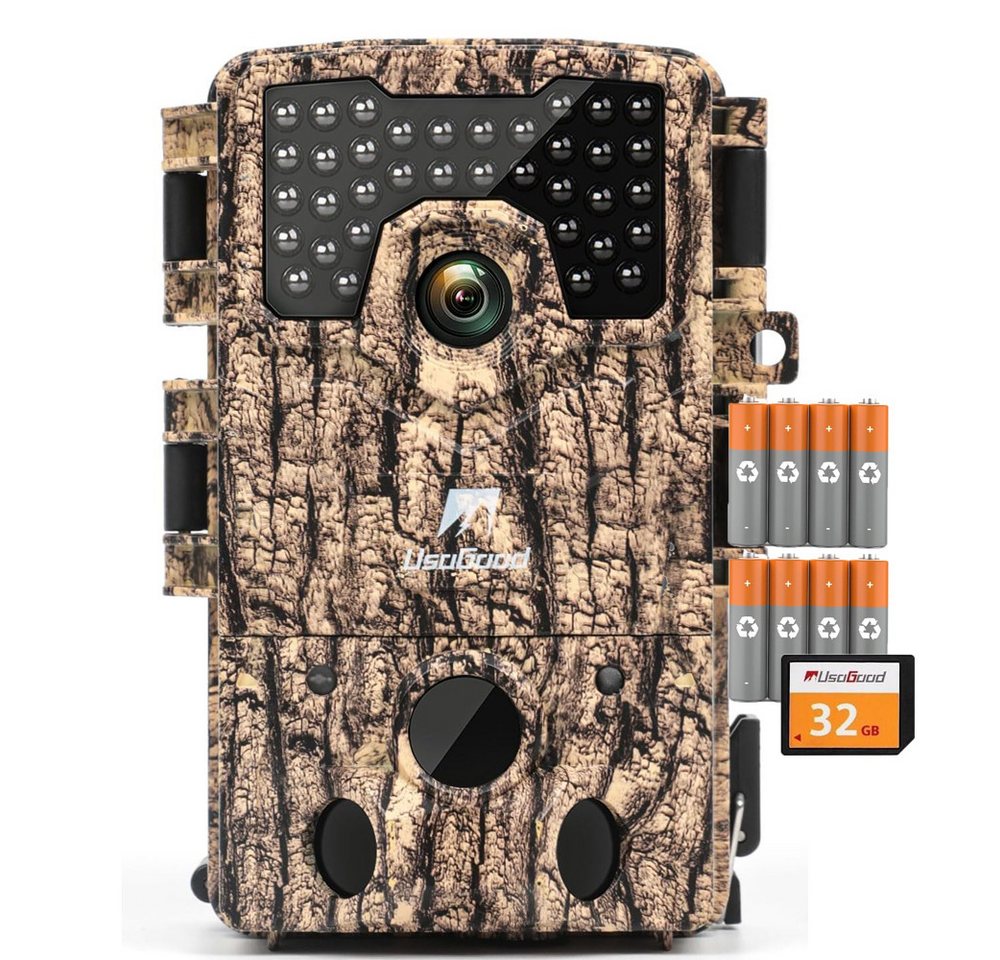 Usogood Wildkamera Wildkamera Überwachungskamera Outdoor mit 32GB karte und 8 Batterien (Außenbereich, für Outdoor-Gartenüberwachung Außenbereich Sicherheit, Jagdkamera Wildtierkamera mit Nachtsicht 0.3s Auslöser, 1-tlg., 120° Weitwinkel 36 Stücks 850nm I