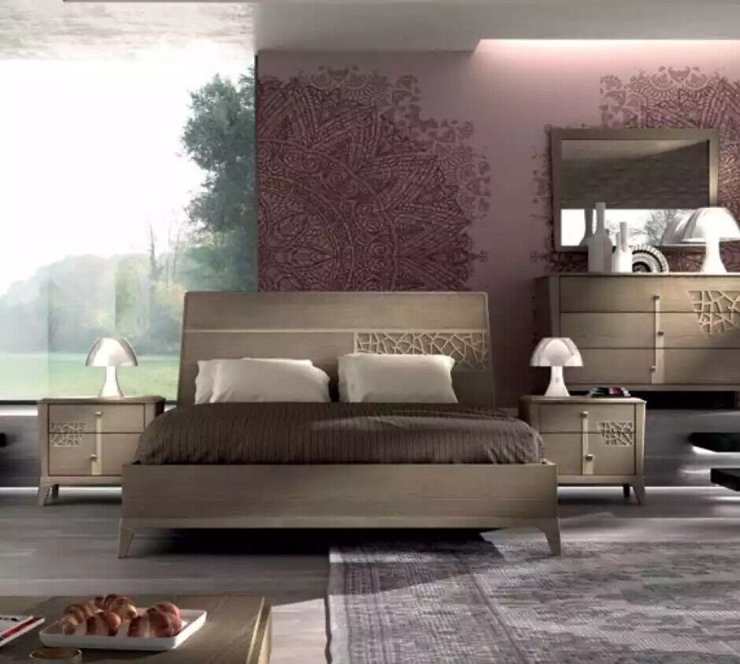 JVmoebel Schlafzimmer-Set Modern Schlafzimmer Sets Designer Bett 2x Nachttische 3 tlg., (3-St., Nur Bett + 2x Nachttische), Made in Italy