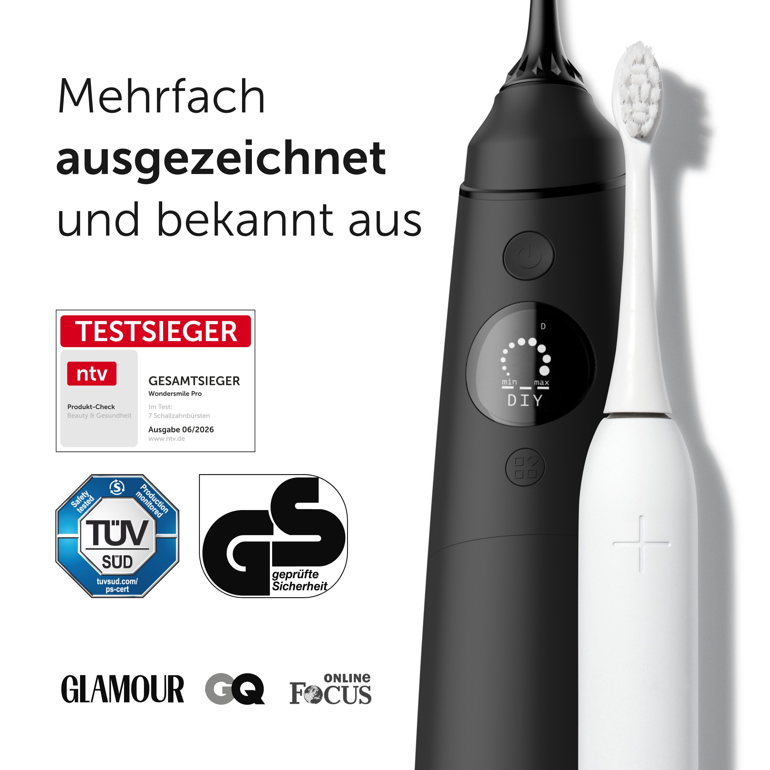 Wondersmile Munddusche Testsieger 2026 - 100 Tage risikofrei testen - SmoothFlow-Technologie, Aufsätze: 1 St., Inteligentes OLED Display – Bild 3 von 5