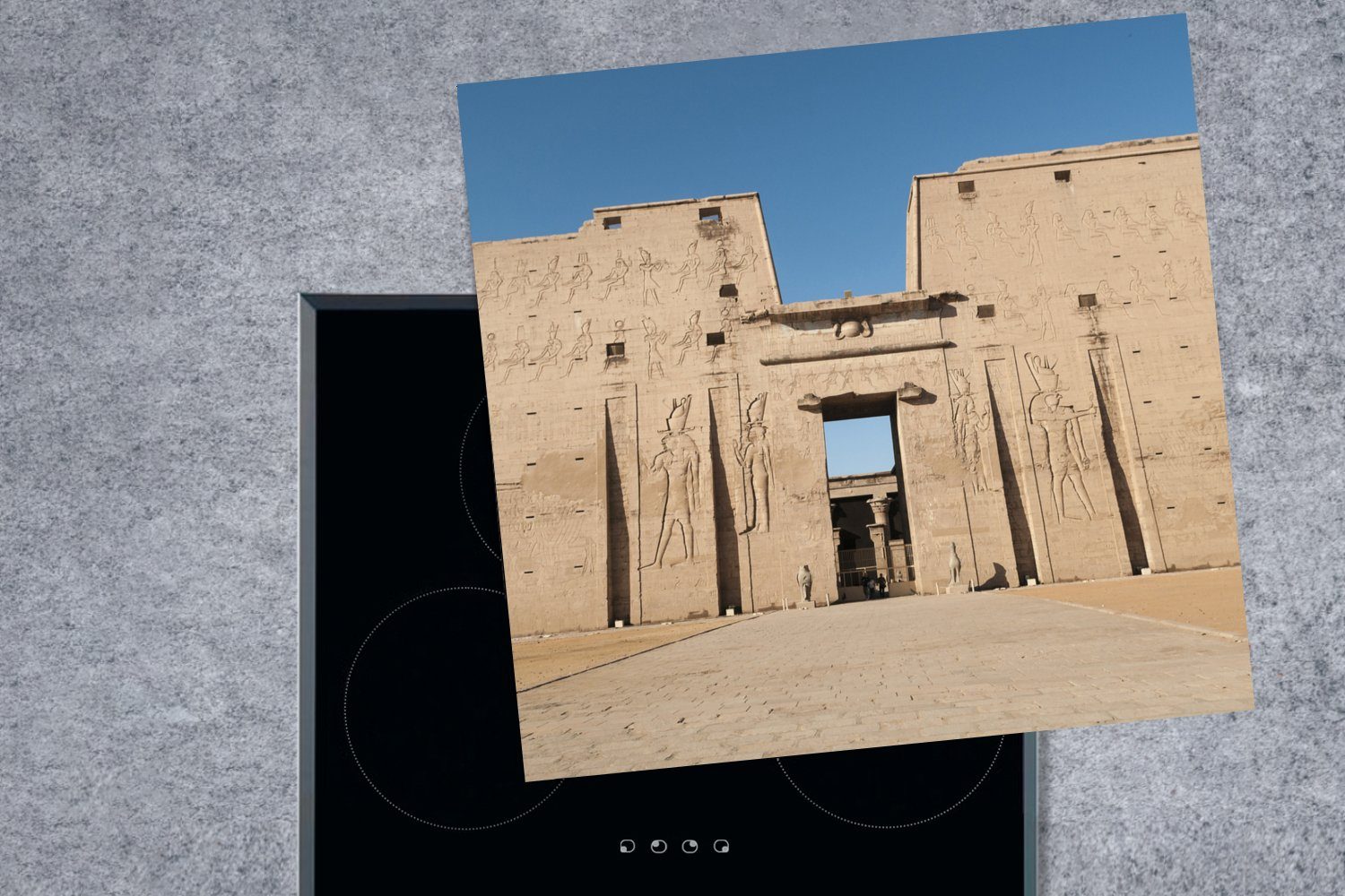 Eingangstor küche Horus-Tempels cm, in für Arbeitsplatte Ägypten, des 78x78 tlg), Herdblende-/Abdeckplatte Ceranfeldabdeckung, (1 MuchoWow Vinyl,
