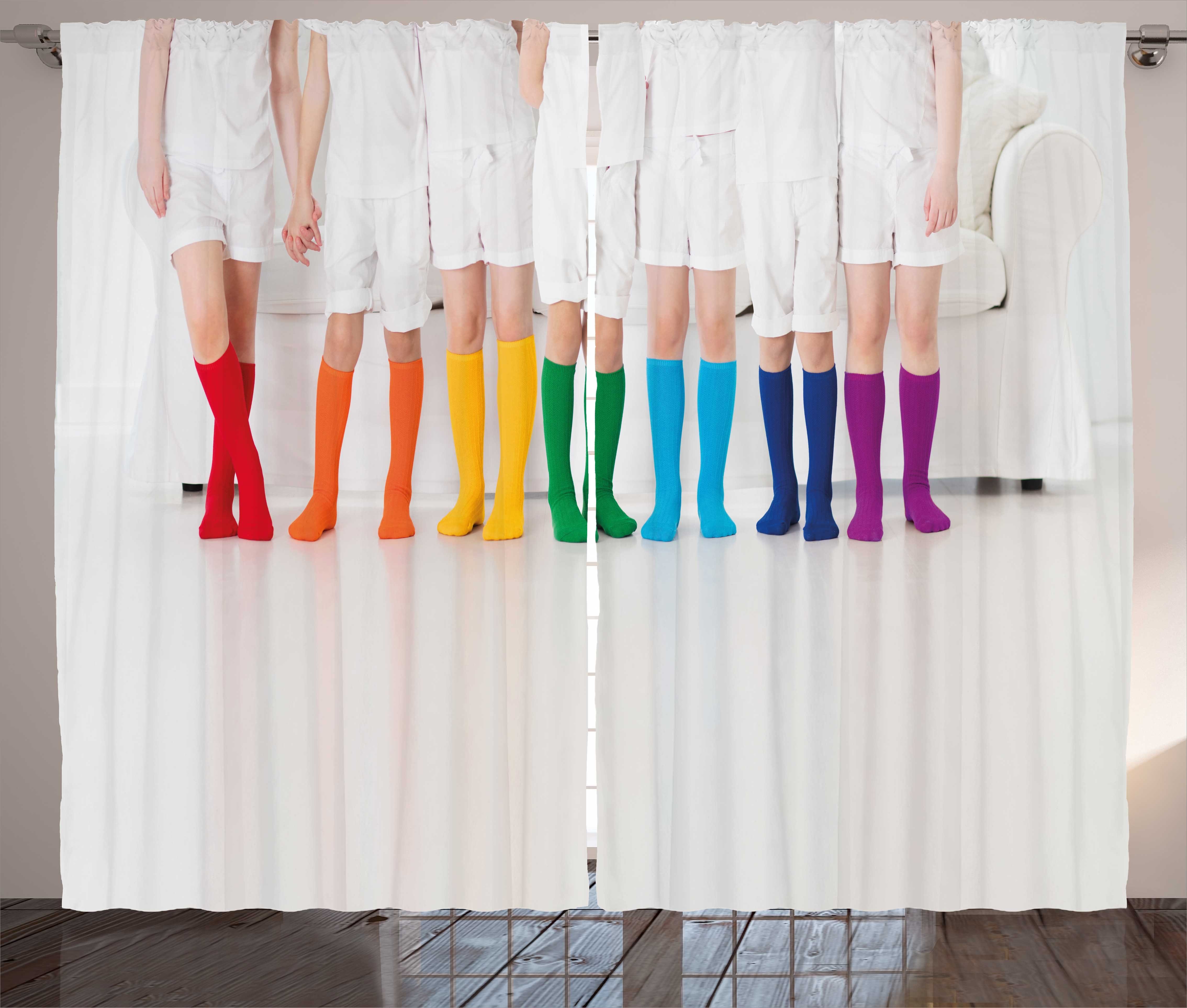 Gardine Schlafzimmer Kräuselband Vorhang mit Rainbow Schlaufen Bunt Kinder Abakuhaus, und Socken Haken, in