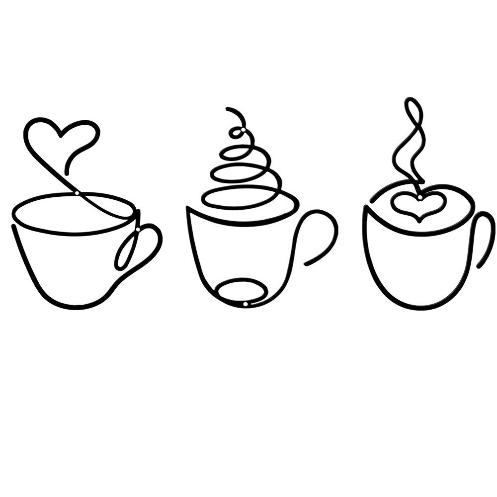 Agger Wandbild Wanddeko Metall Schwarz Kaffeetasse Wanddekoration, Metallbilder, (3 St), Wanddeko Küche Esszimmers Wohnzimmers Café Arbeitszimmers