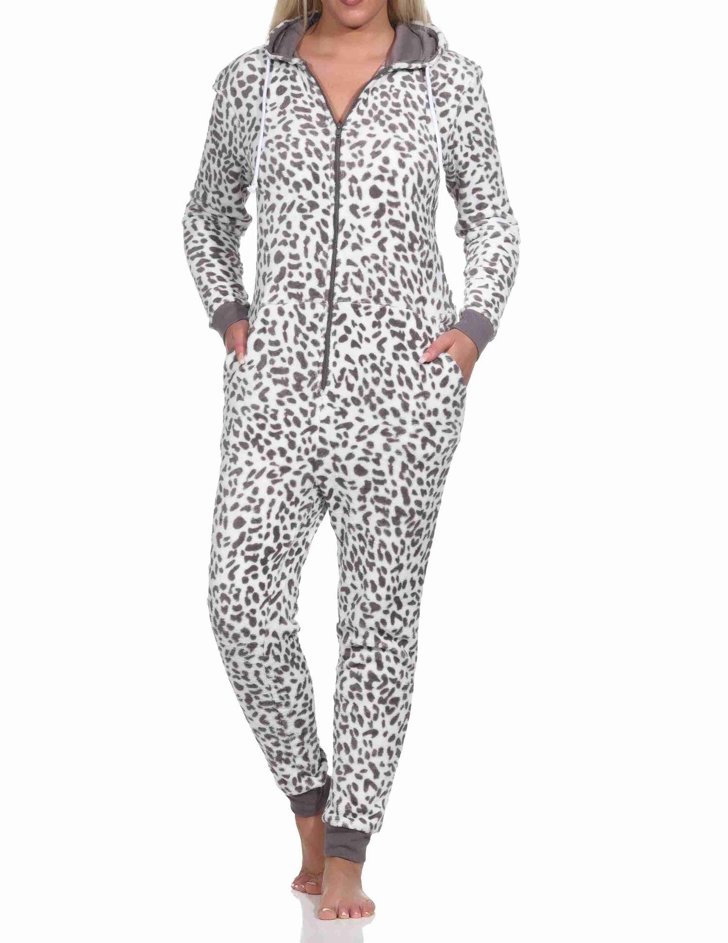 Normann Pyjama Damen Schlafanzug Einteiler Jumpsuit Overall aus Coralfleece