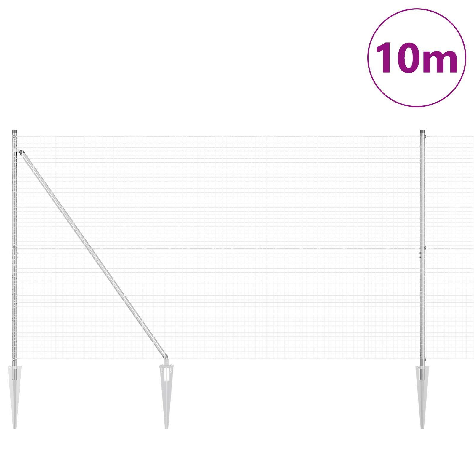 Gartentor Schweißdrahtzaun mit 7 Spitzpfosten 1,6 x 10 m Verzinkter Stahl