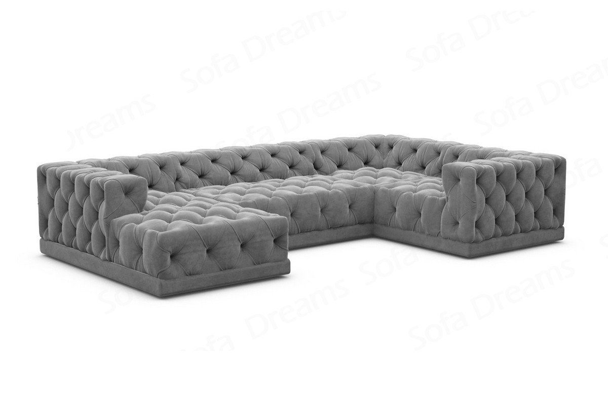 Dreams Sofa Stil Stoffsofa, dunkelgrau92 Chesterfield Designer Form Palma Samtstoff Loungesofa, Wohnlandschaft Stoff Sofa U