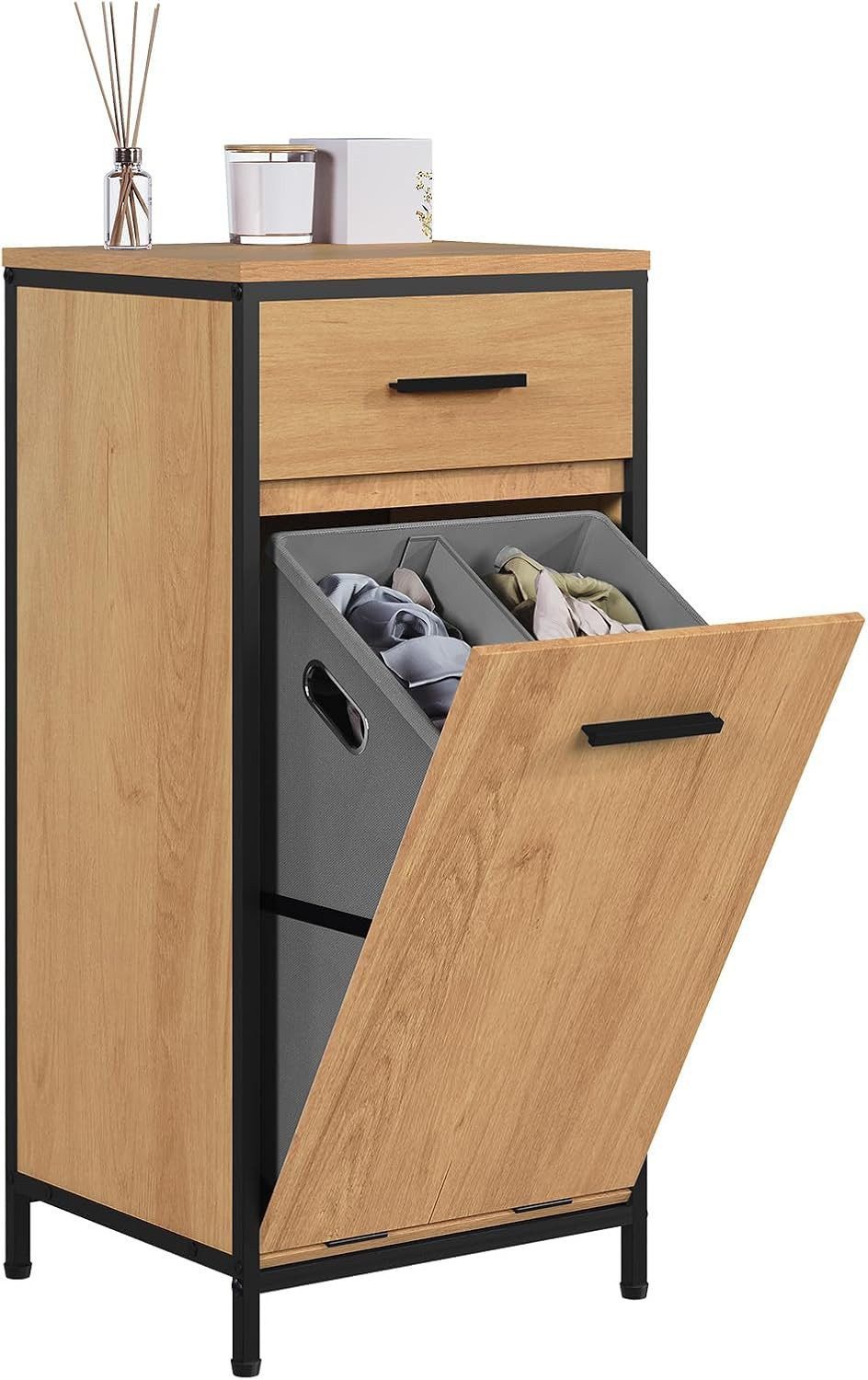 EUGAD Badkommode (1 St), Badezimmerschrank mit faltbarem Wäschesack, 38x80x34cm