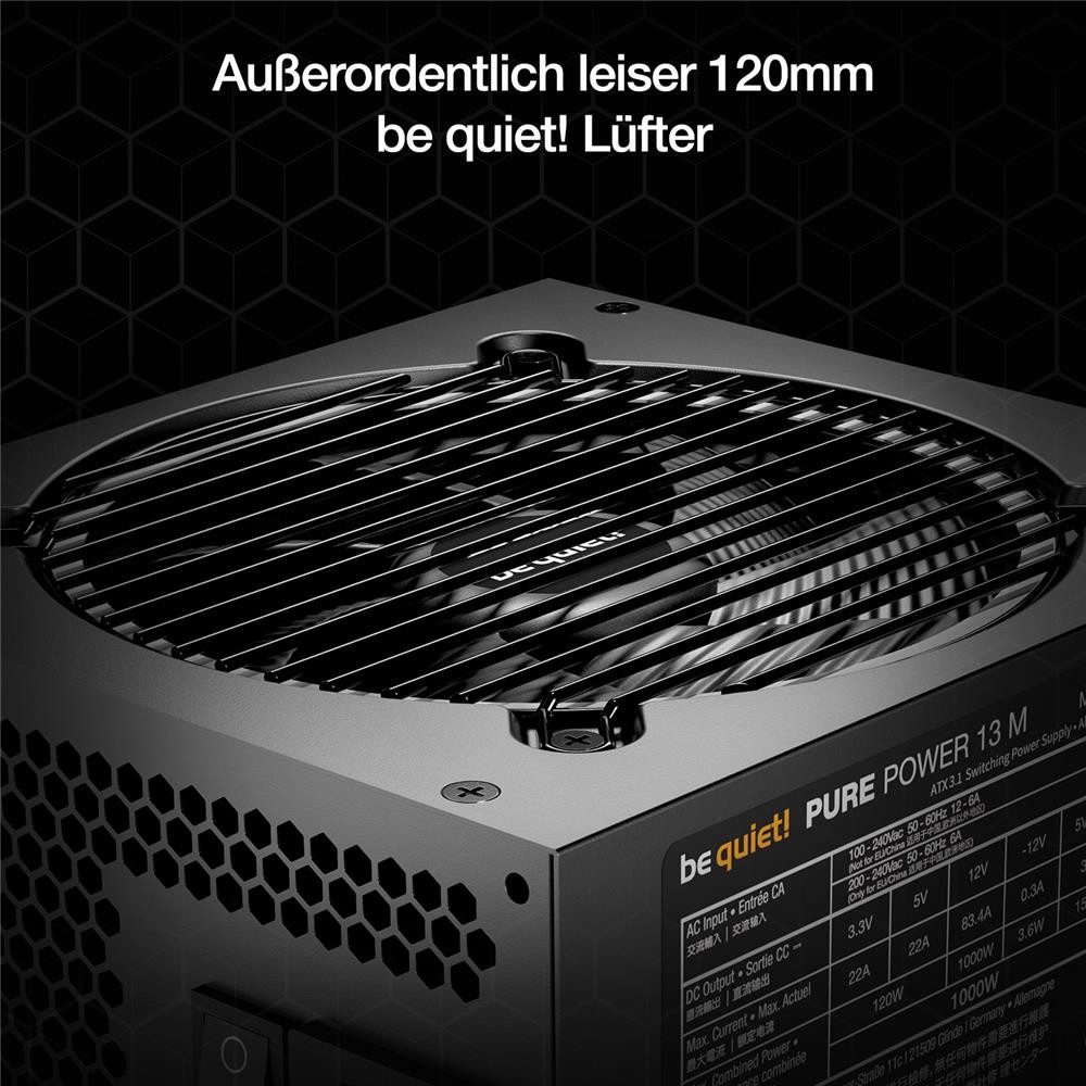 be quiet! Pure Power 13 M 650W PC-Netzteil (80 Plus® Gold Effizienz, ATX 3.1, für PCIe 5.1 GPUs, 120mm Lüfter) – Bild 4 von 5