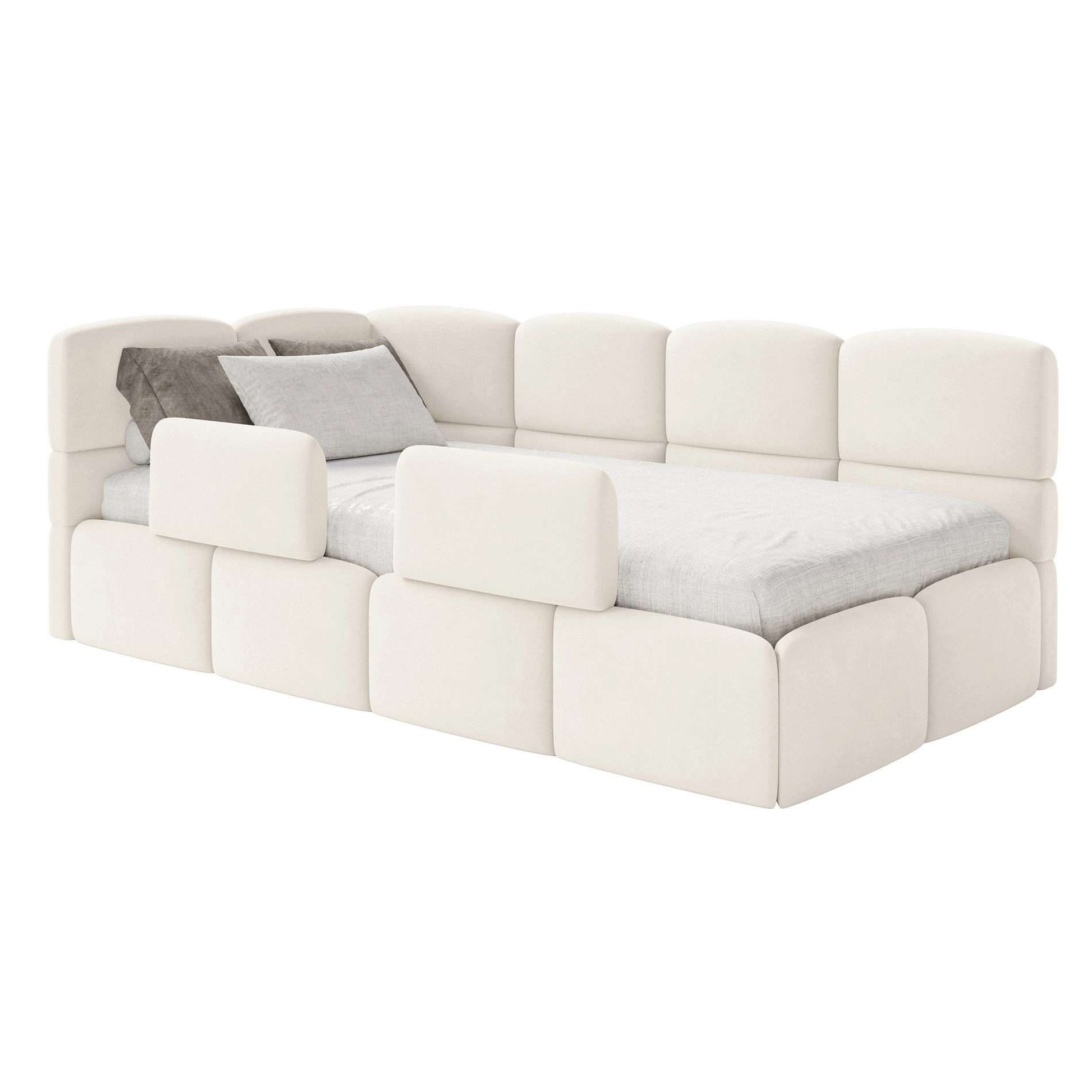 Selsey Kinderbett CLOUDY, Bettkasten, 2x Rausfallschutz, Easy-Clean-Velours, 120 x 200 cm