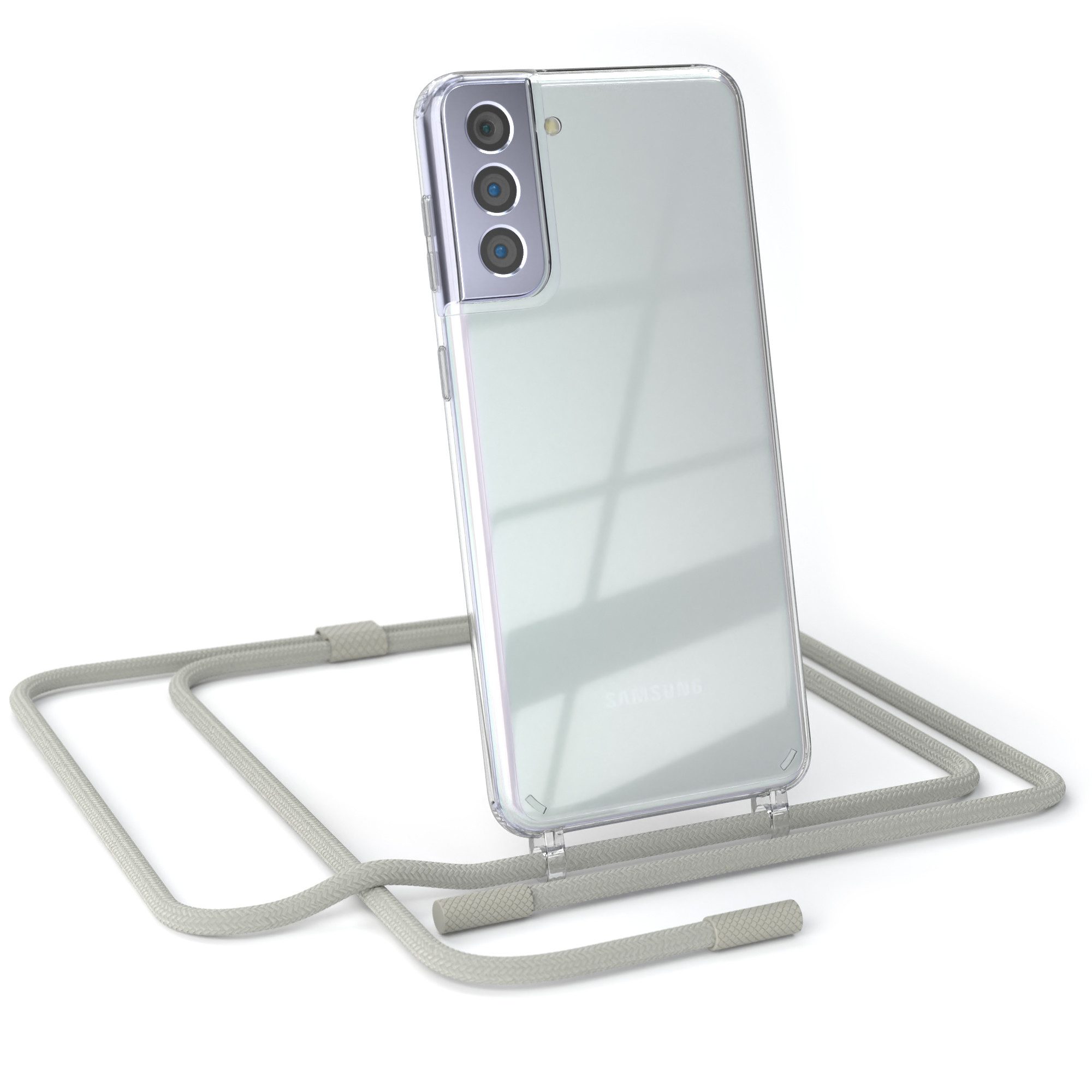 EAZY CASE Handykette Silikon Kette für Samsung Galaxy S21 Plus 5G/ S21+ 6,7 Zoll, Schutzhülle zum Umhängen Hülle mit Umhängeband Kettenhülle Grau Taupe
