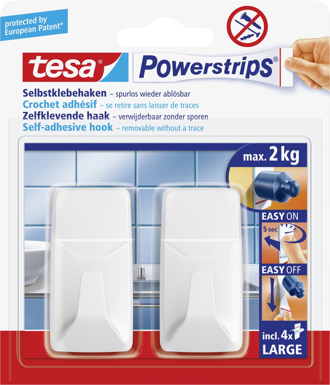 tesa Klebehaken tesa Powerstrips Haken Large rechteckig, weiß