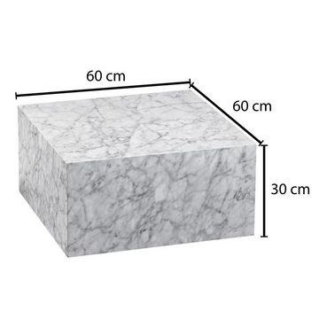 furnicato Couchtisch MONOBLOC 60x60 cm Hochglanz mit Marmor Optik Weiß