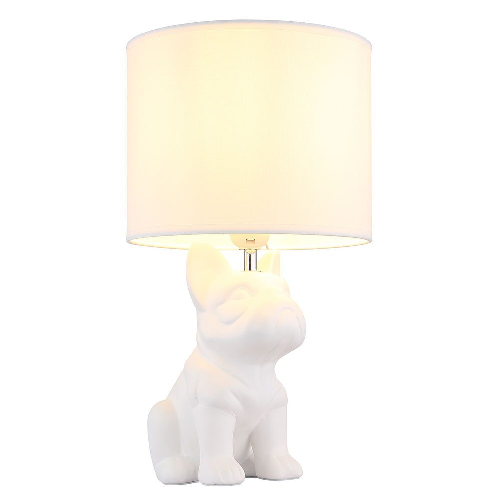 GLOBO LIGHTING LED Tischleuchte, Leuchtmittel inklusive, Warmweiß, Tischlampe Tischleuchte LED Keramik Hund Textil Leselampe weiß H 40 cm