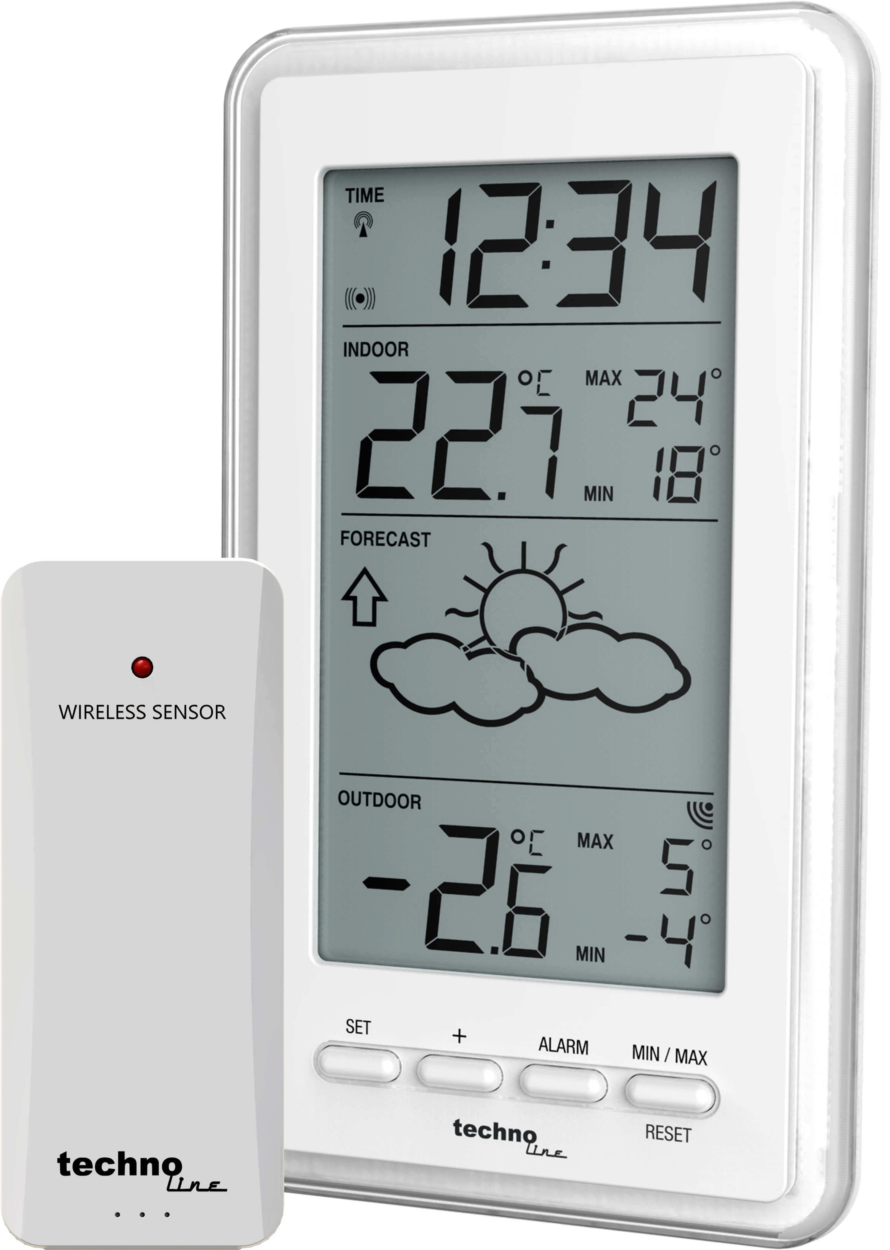 technoline WS 9130 Funkwetterstation (inkl. Außensender, DCF-77 Funkuhr, Wettervorhersage & Temperaturanzeige (Innen/Außen)