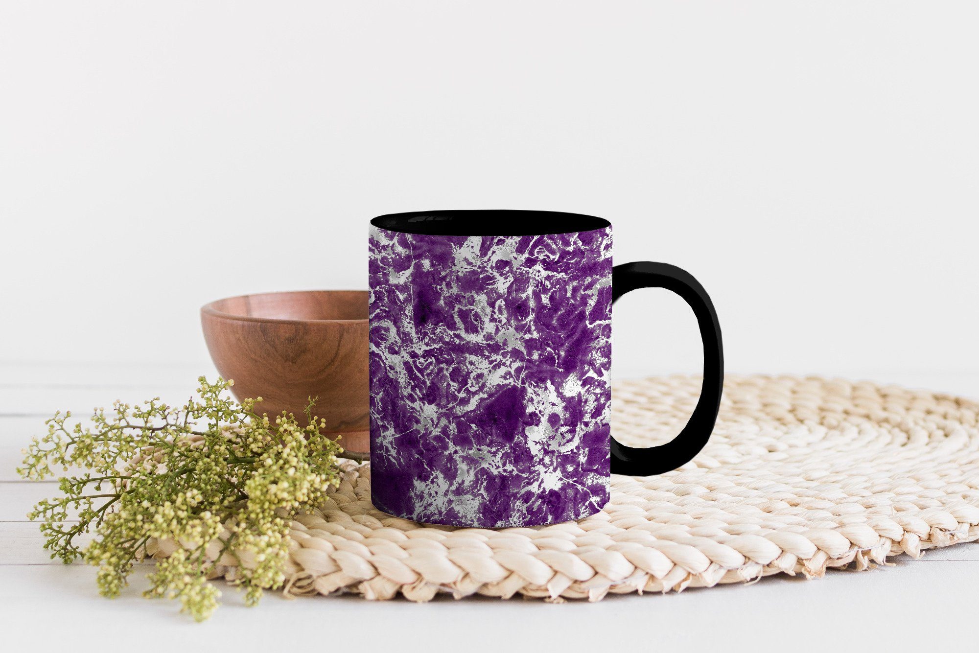 MuchoWow Tasse Marmor - Lila Keramik, Kaffeetassen, Geschenk Teetasse, Silber - - Muster, Farbwechsel, Zaubertasse