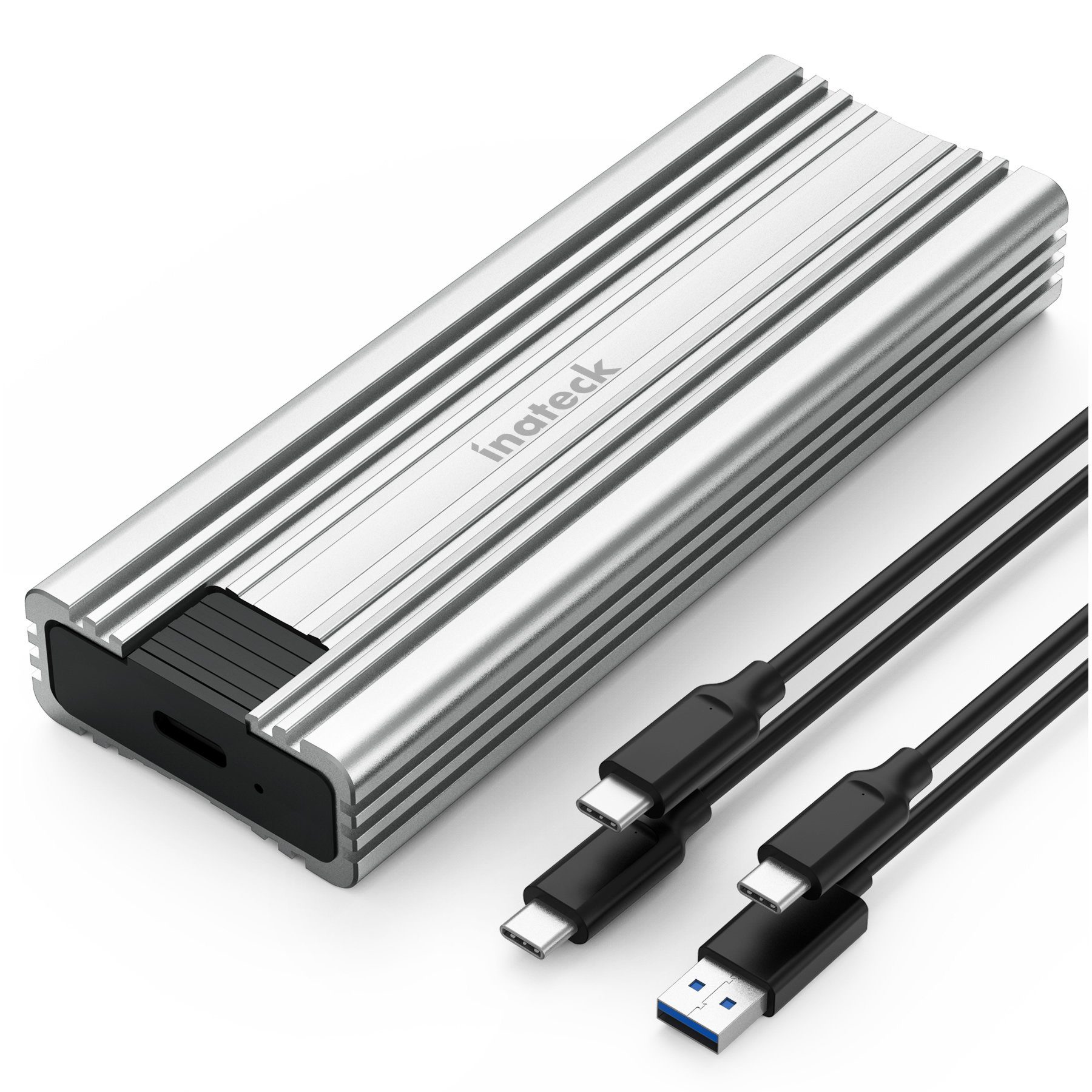 Inateck Festplatten-Gehäuse NVMe M.2 Festplattengehäuse, 10 Gbps, mit USB A zu C und USB C zu C Kabel silber