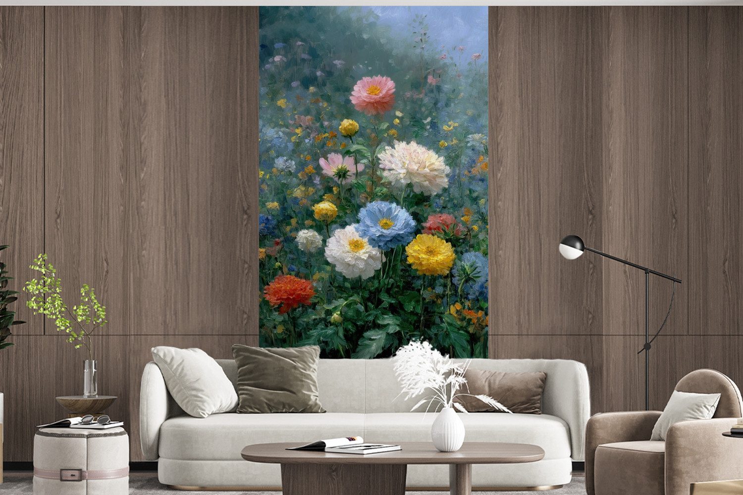 MuchoWow Fototapete Nahaufnahme - Feld - Blumen - Farbenfroh, Matt, bedruckt, Vliestapete für Wohnzimmer Schlafzimmer Küche, Fototapete, 120x240 cm